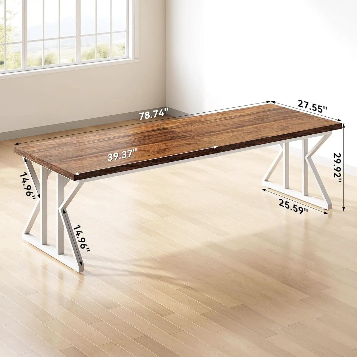 78.7 Inch Rustic Executive Desk For Home Office Brown-White from PriceLows™