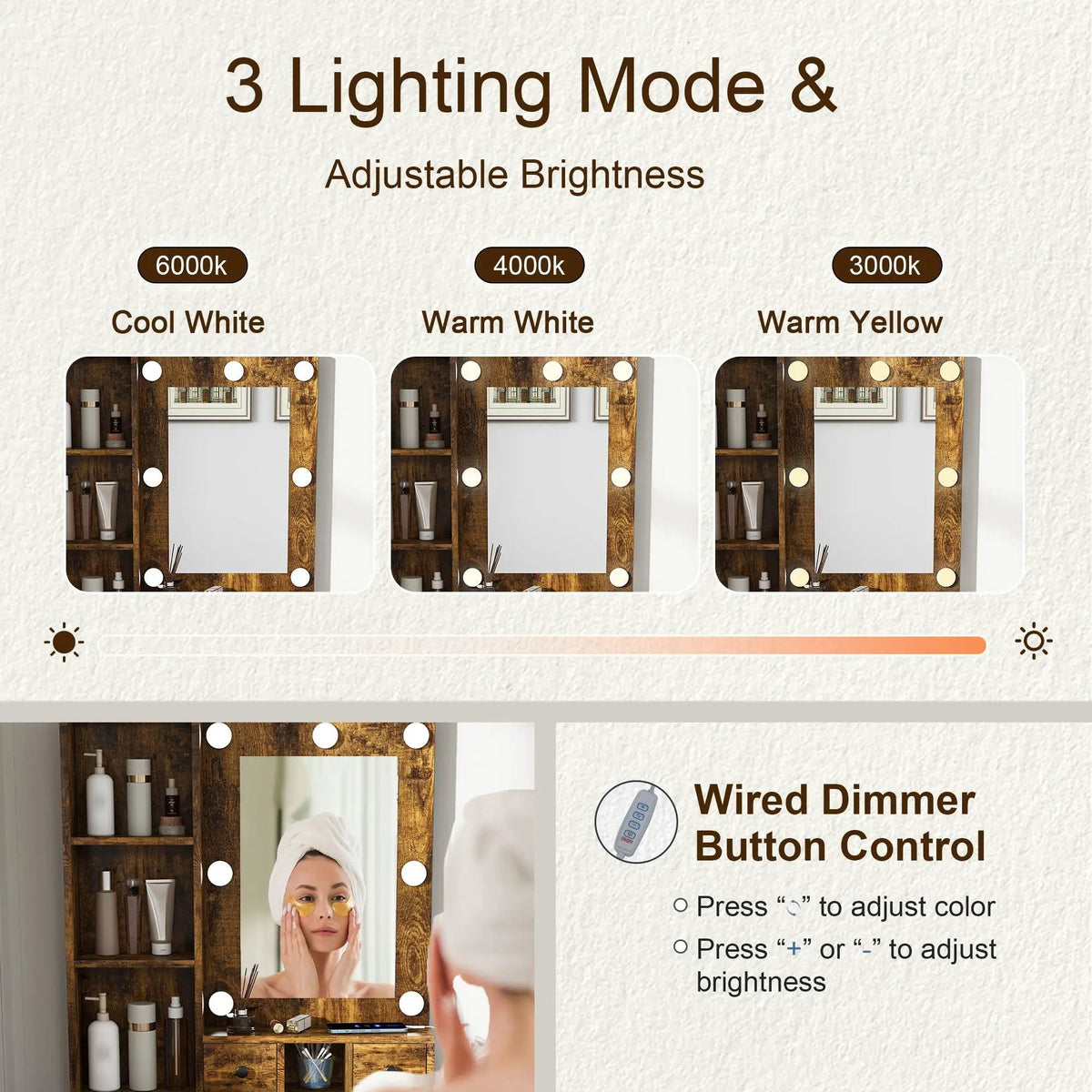 Vanity Table | LED Mirror | Power Outlet | Includes Stool