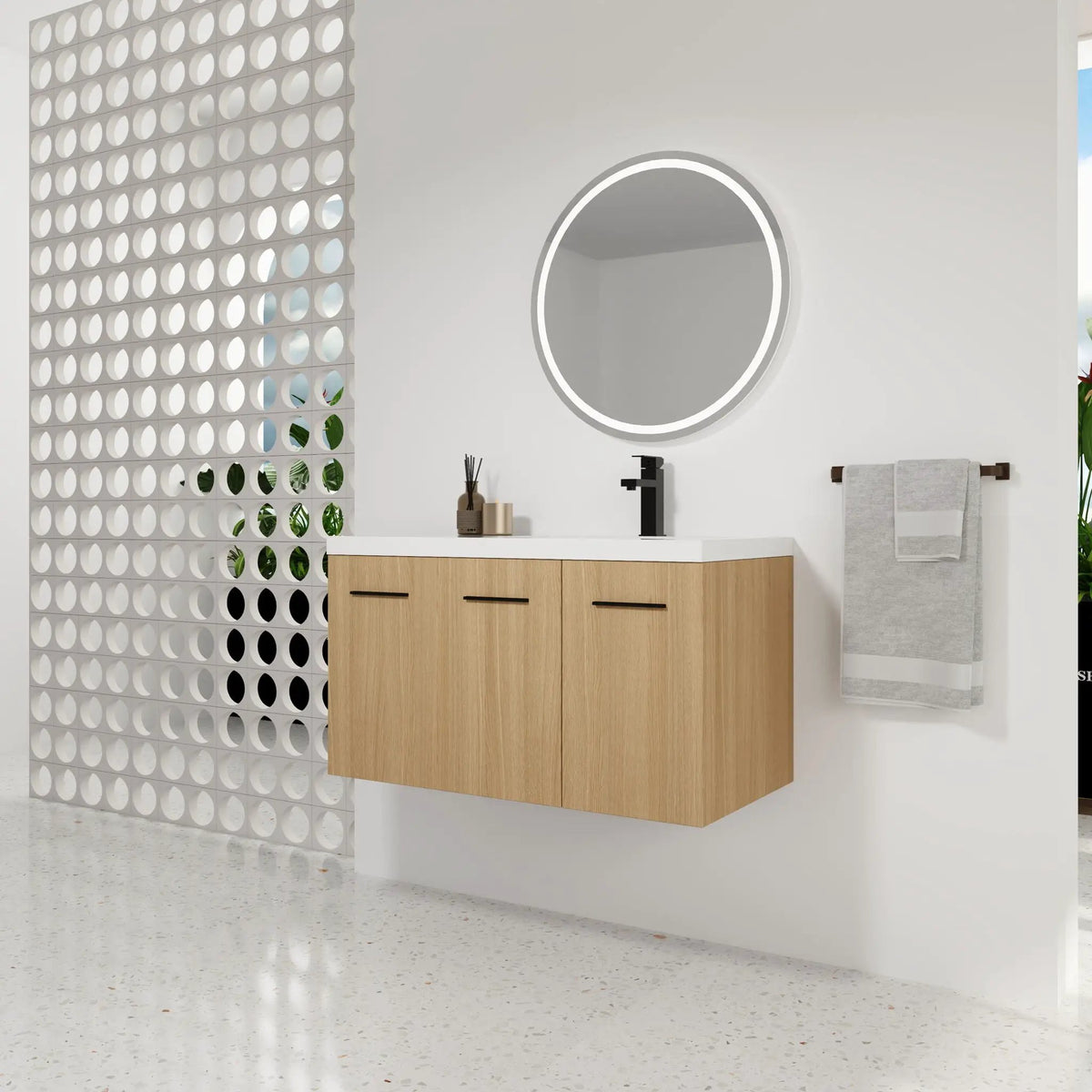 Wall Mounted Floating Bathroom Vanity | 3 Door Modular | Gel Coat Sink