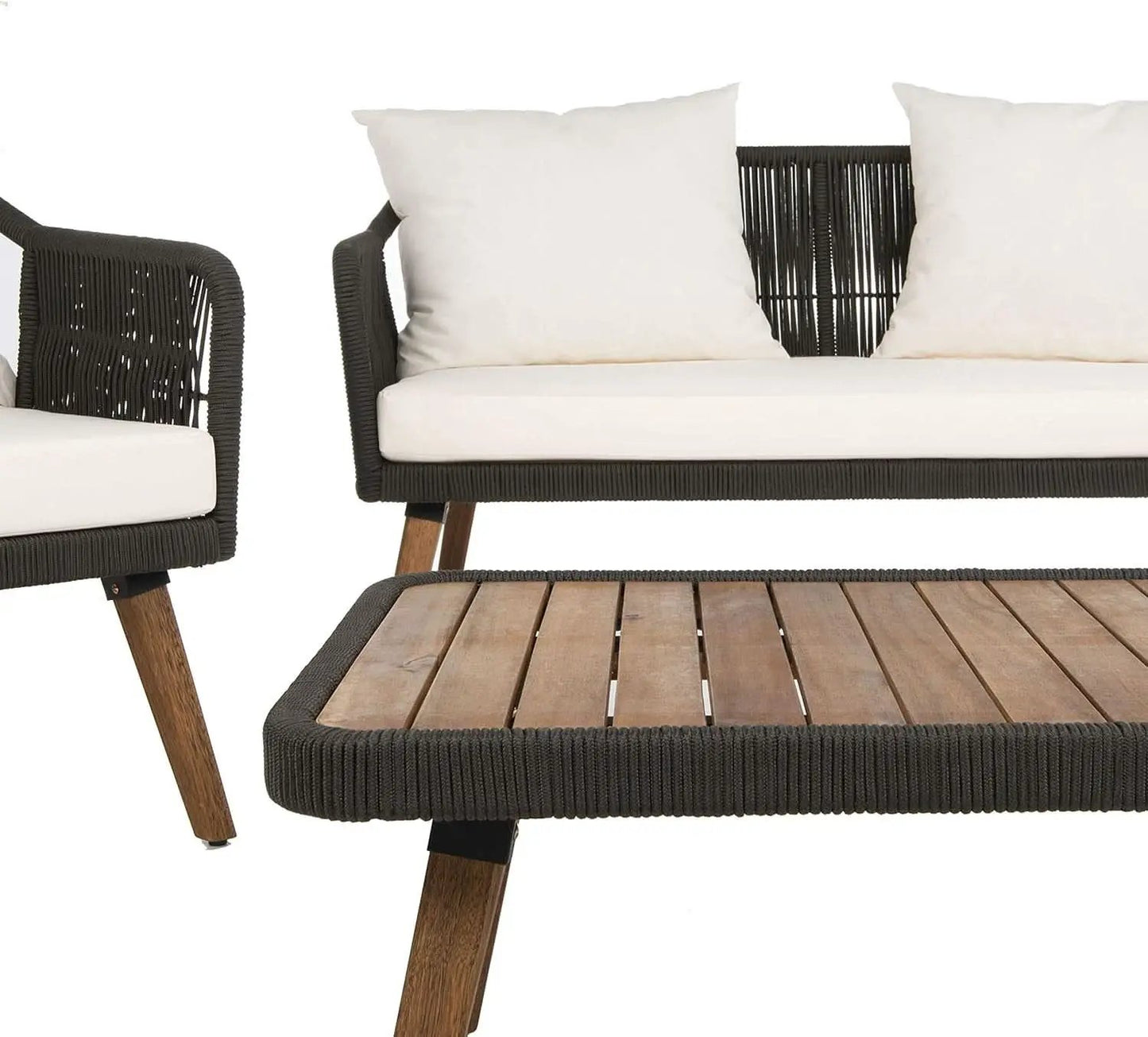 Outdoor Patio 4 Piece Eucalyptus Rope Furniture Set from PriceLows™