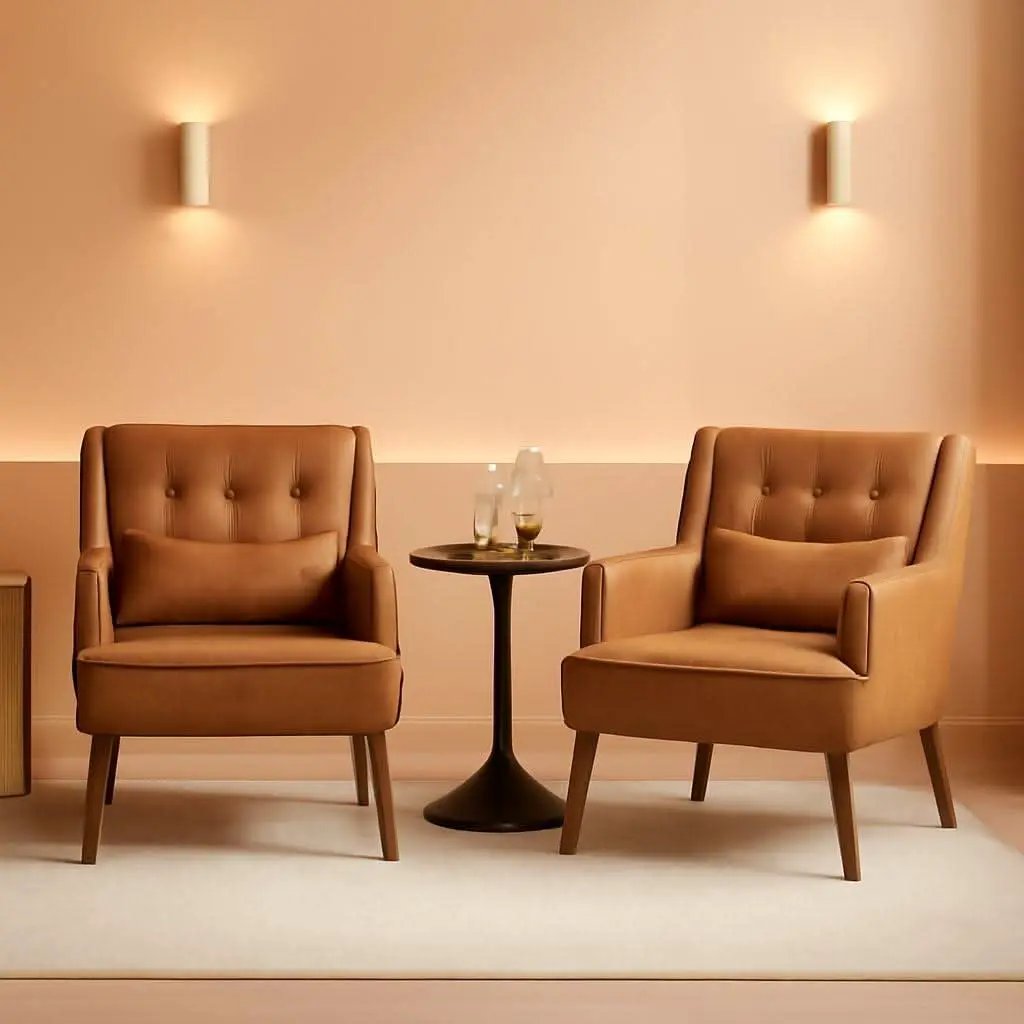 Two Brown Leatherette Mid Century Accent Chairs Set from PriceLows™