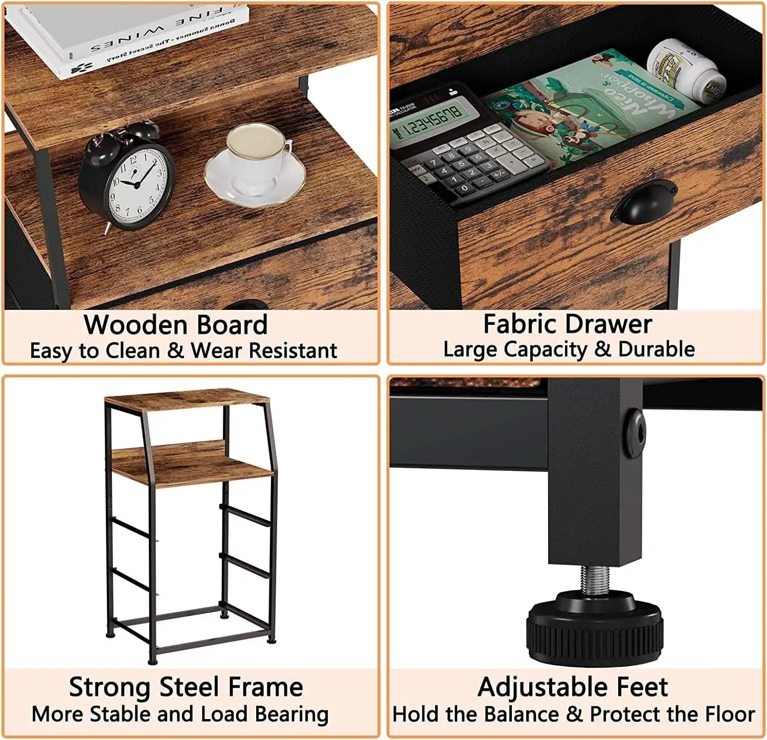3-Drawer Nightstand With 2-Tier Shelf And Wood Top Bedroom from PriceLows™