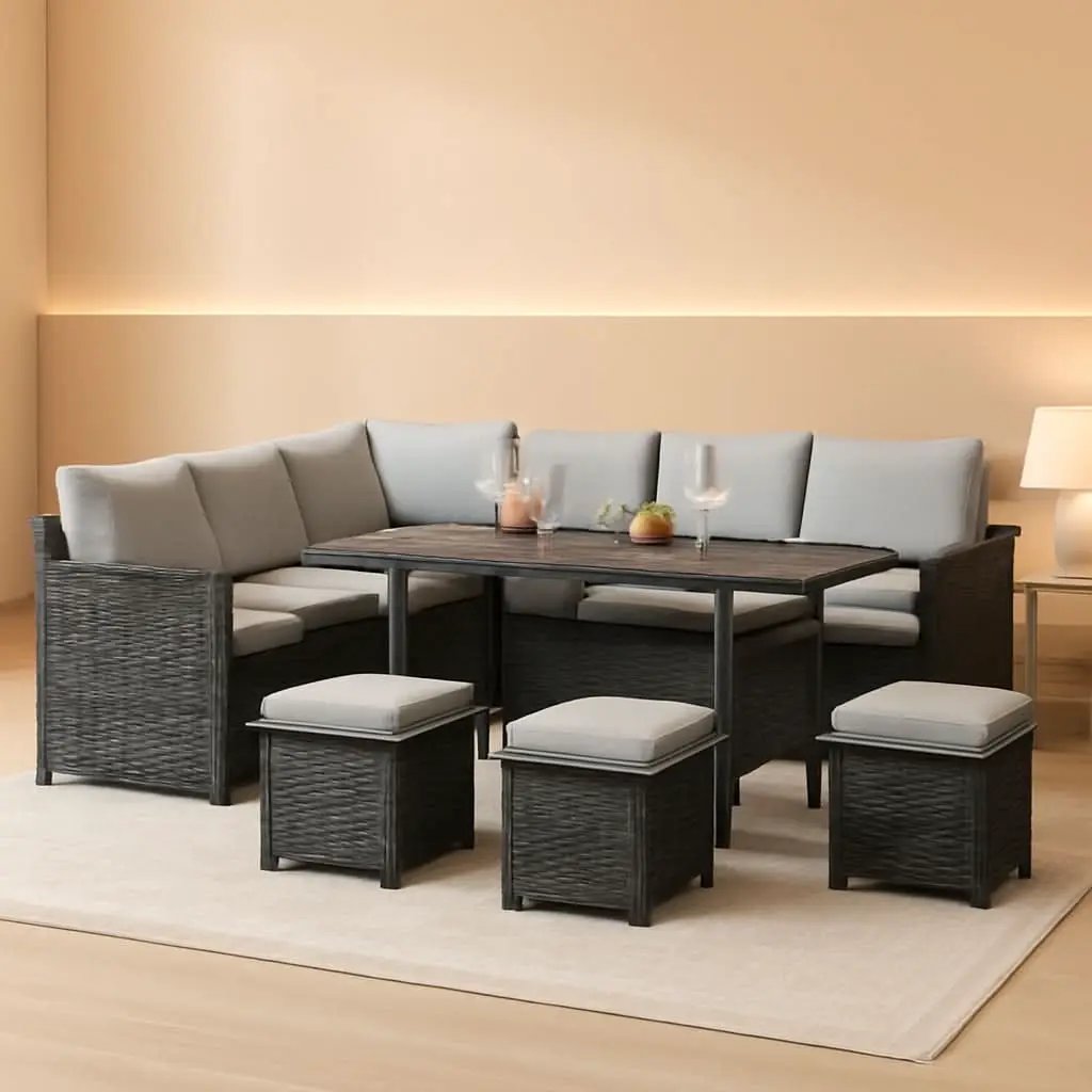 7 Piece Outdoor Patio Sectional Set All Weather Wicker Grey Cushions from PriceLows™