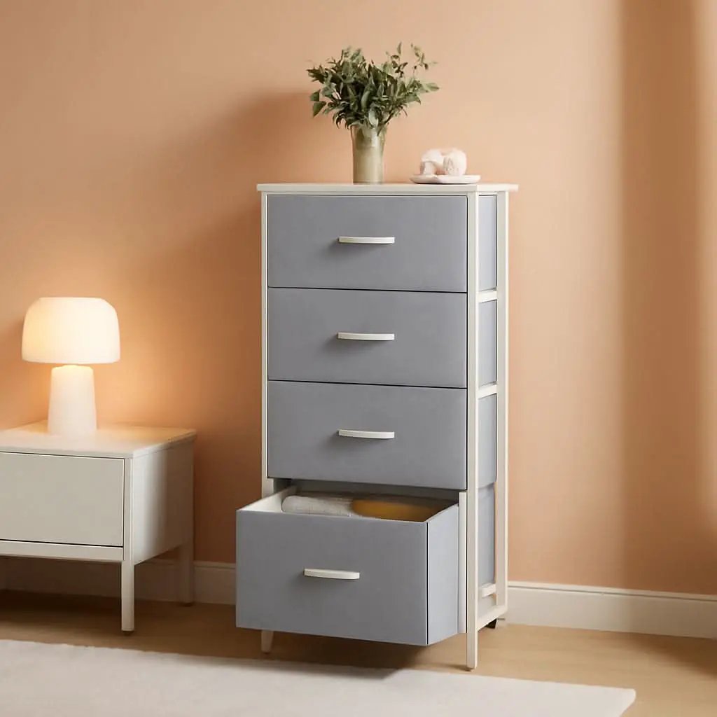 Light Grey Fabric Dresser With Four Drawers For Bedroom from PriceLows™
