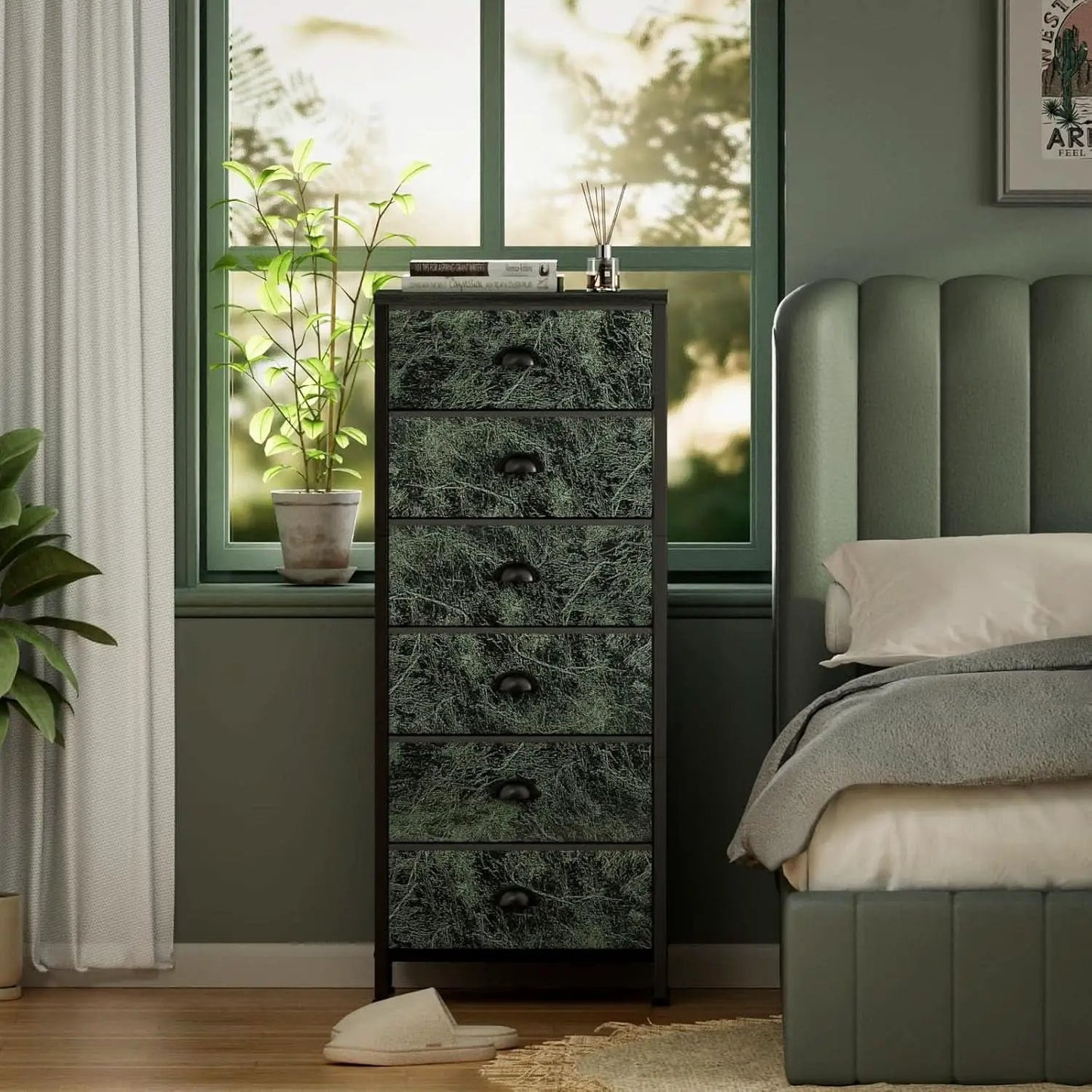 Vertical Dresser With 6 Drawers For Bedroom Vintage Green from PriceLows™