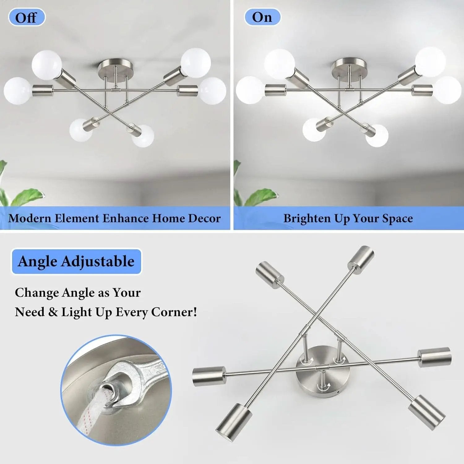 Six Light Sputnik Chandelier Brushed Nickel Fixture from PriceLows™