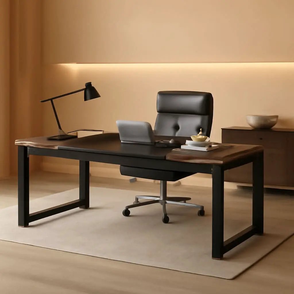70.8-Inch Rustic Brown Black Executive Desk Thick Frame from PriceLows™