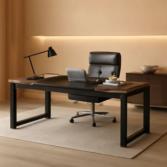 70.8-Inch Rustic Brown Black Executive Desk Thick Frame from PriceLows™