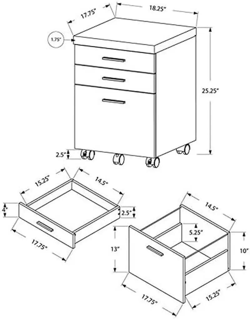 File Cabinet Rolling Casters Grey White Laminate 3 Drawers from PriceLows™