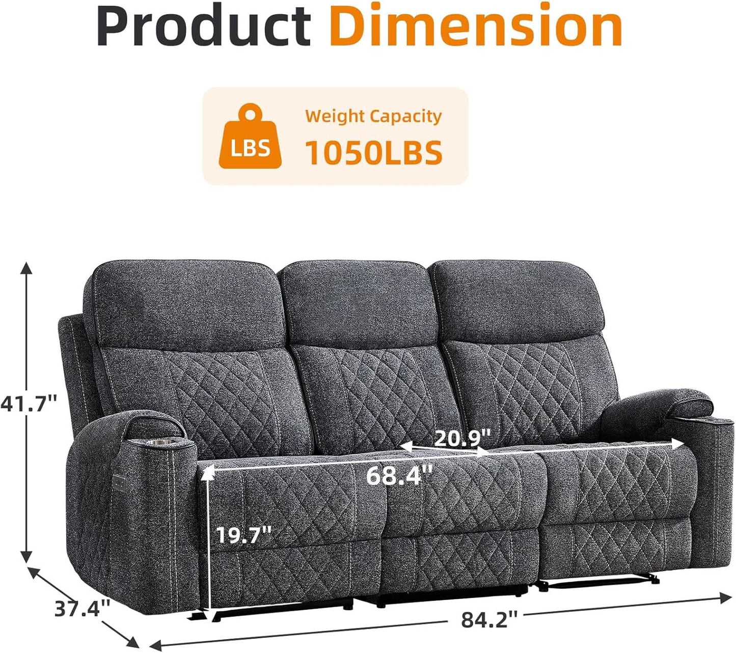 Grey Fabric 3-Seater Electric Recliner Sofa with Cup Holders from PriceLows™