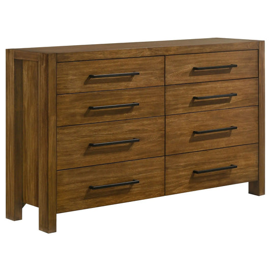 Adderley 8-drawer Bedroom Dresser Cabinet Warm | 61 x 17.75 x 38 in | Solid Wood & Rubberwood | Brown