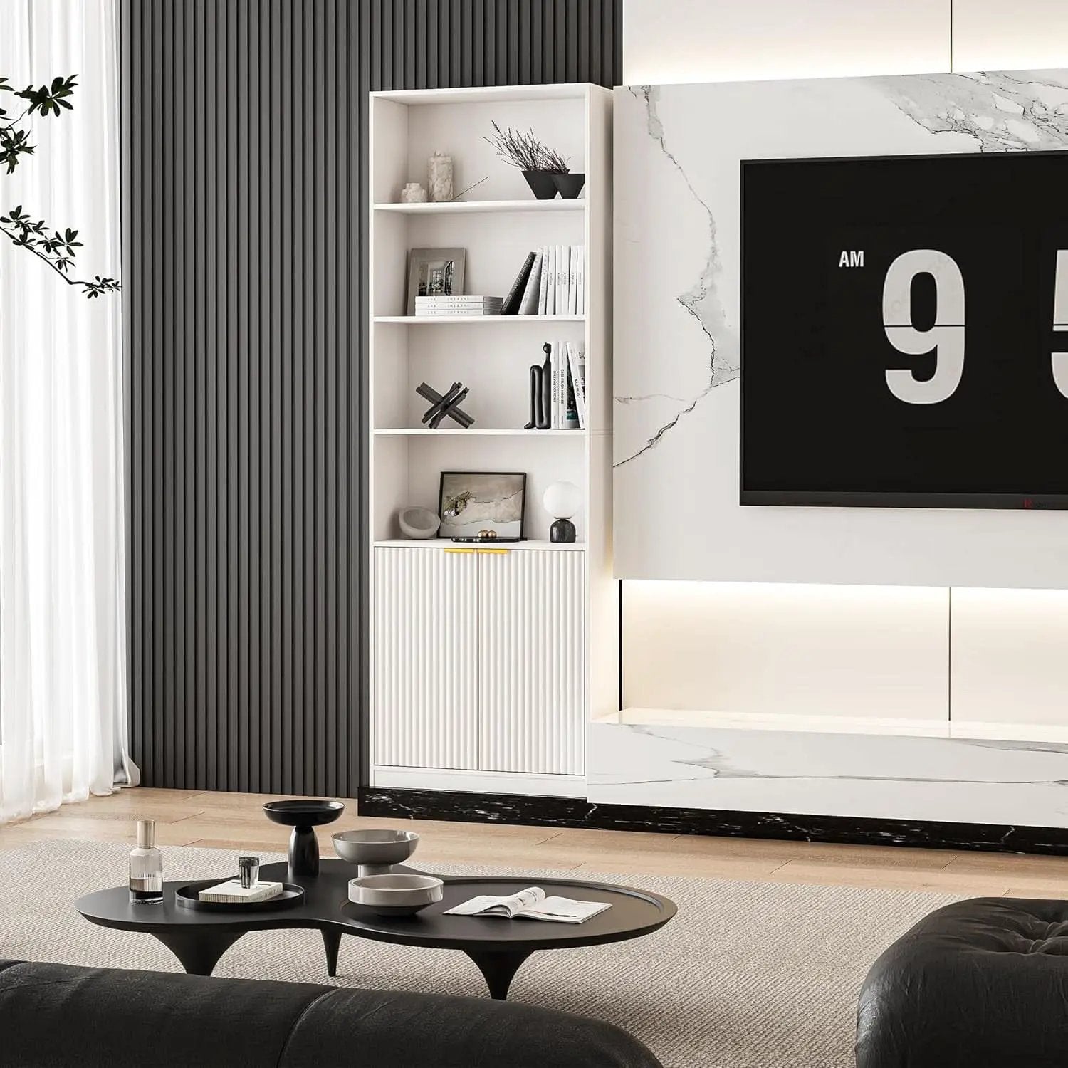 72 Inch Tall Bookcase With Doors 7 Tier Storage Enclosed Cabinets from PriceLows™