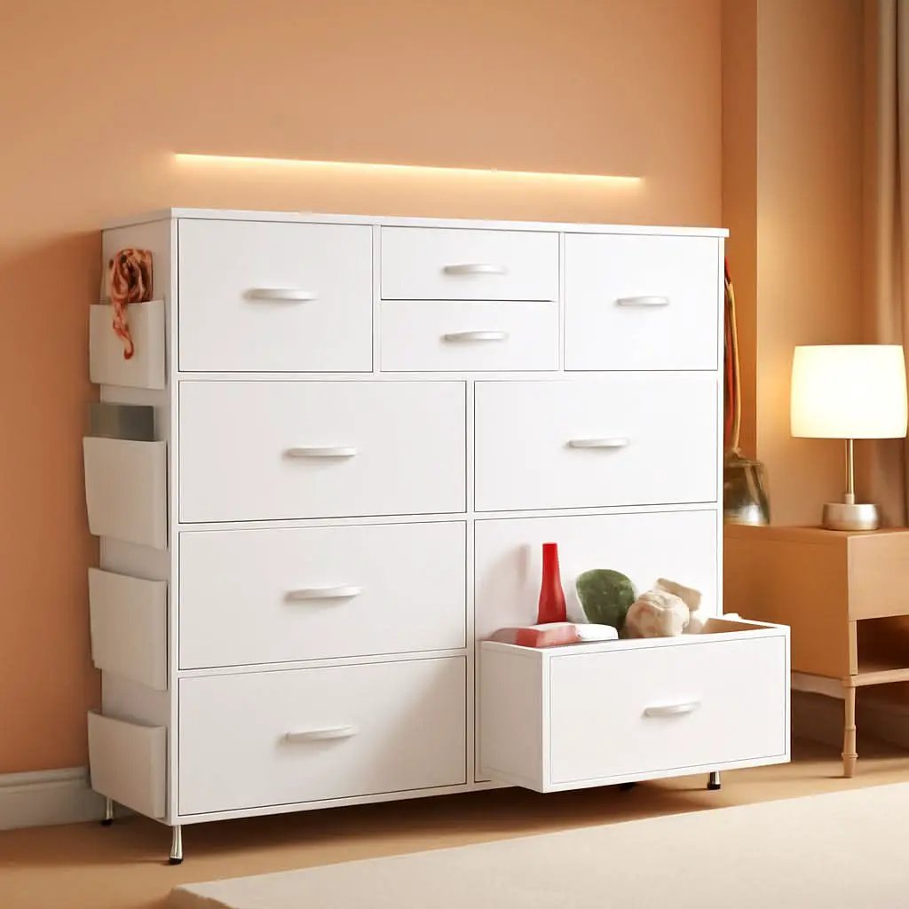 White Dresser 10 Drawer Storage Chest With Metal Frame from PriceLows™