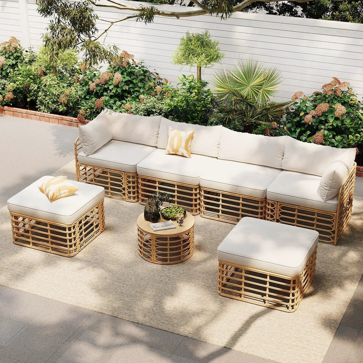 Outdoor Patio Furniture, All-Weather Rattan Sectional Sofa Set With Thick Cushions | 7 Piece Outdoor Set | Rattan | Living Room