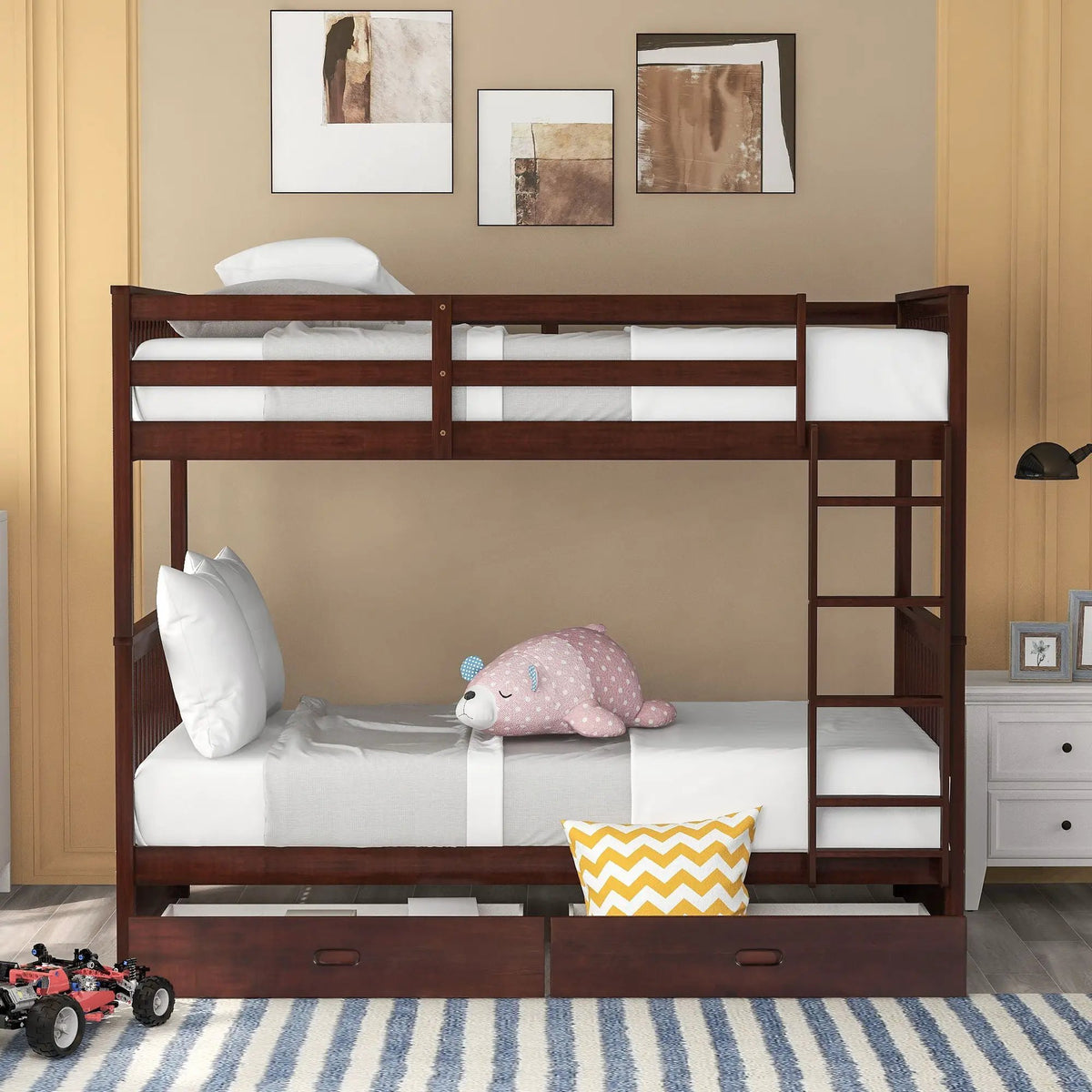 Bunk Bed With Ladders | 2 Storage Drawers | Space-Saving Design | Sleepover Ready