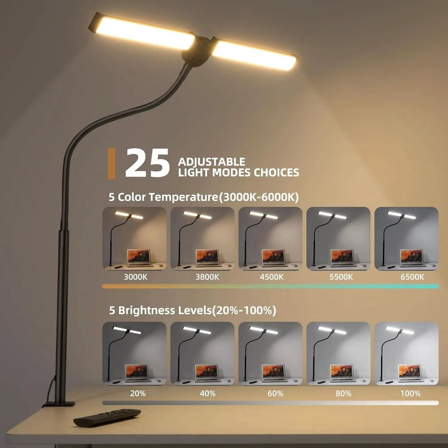 Led Desk Lamp Black Adjustable Gooseneck Dual Head Clip Lamp from PriceLows™