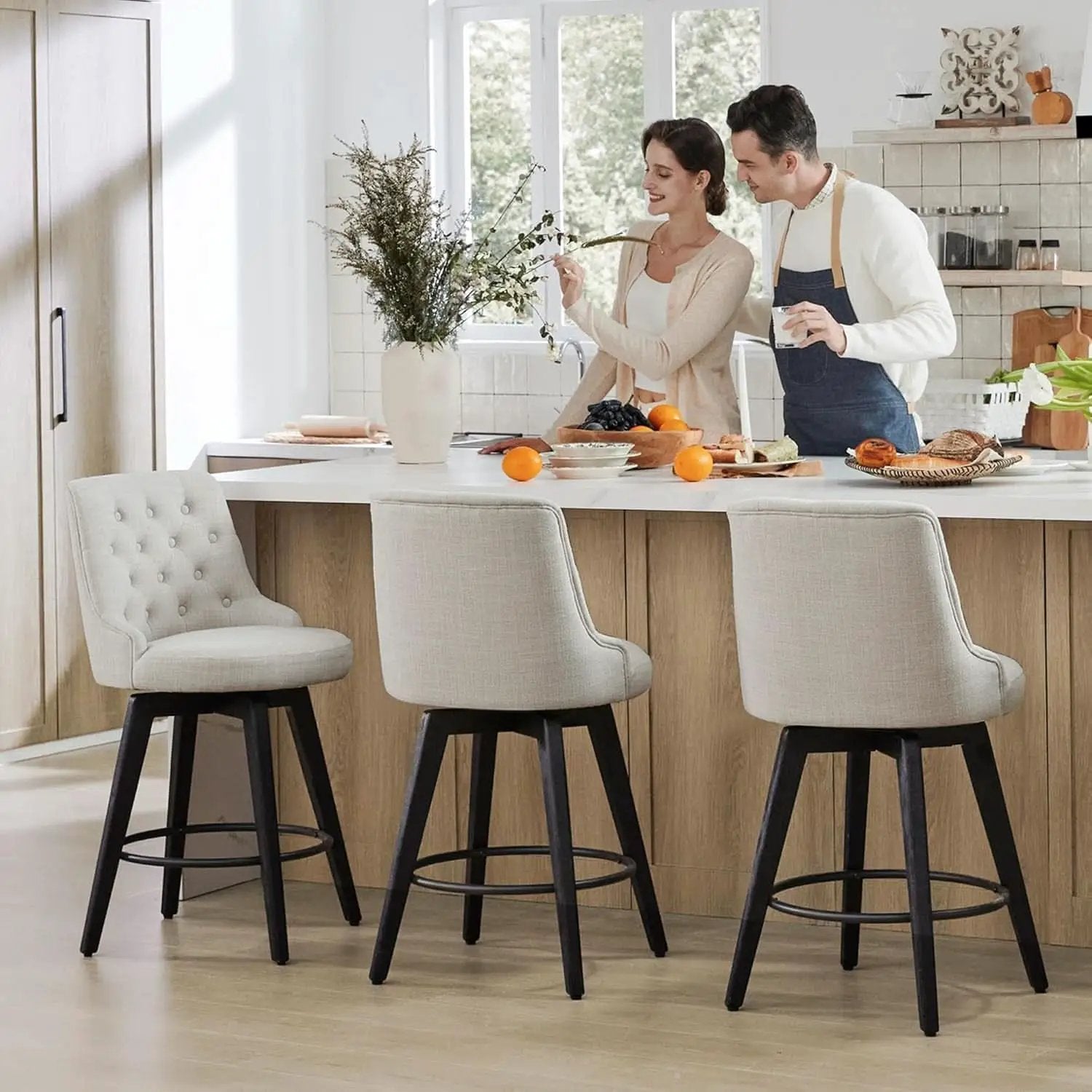 Flint Grey Upholstered Swivel Bar Stool 26 Inch Set Of 2 from PriceLows™