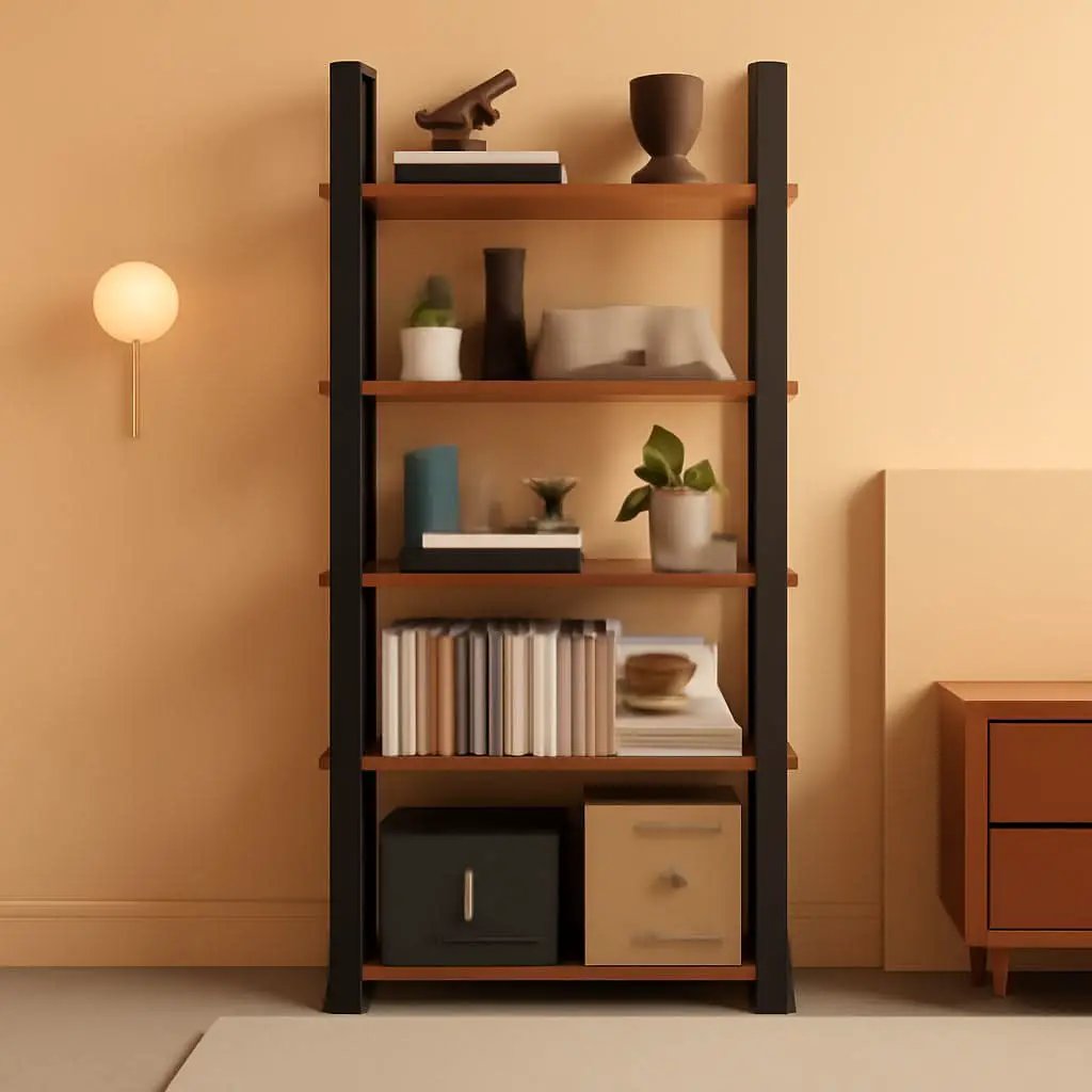 Rustic Brown Five Tier Bookshelf Narrow Space Saver from PriceLows™