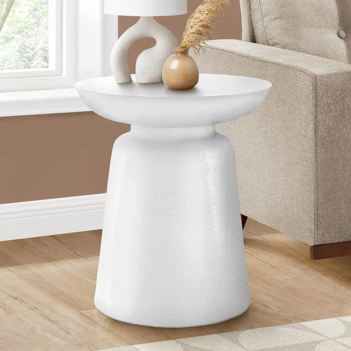 Drum Accent Side Table | Hammered Texture | Elegant Bell Shape | Handcrafted Metal