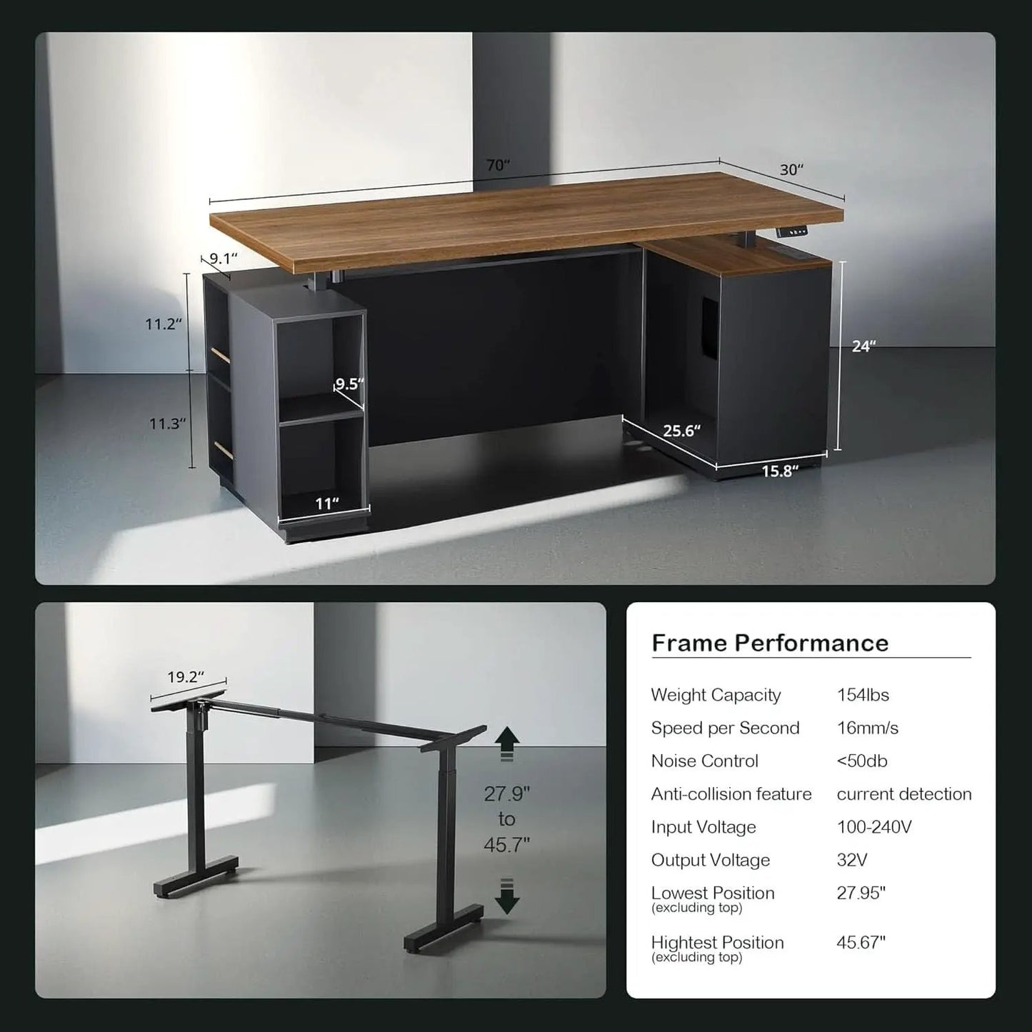 Walnut Seventy OneInch Height Adjustable Standing Desk Cabinets from PriceLows™