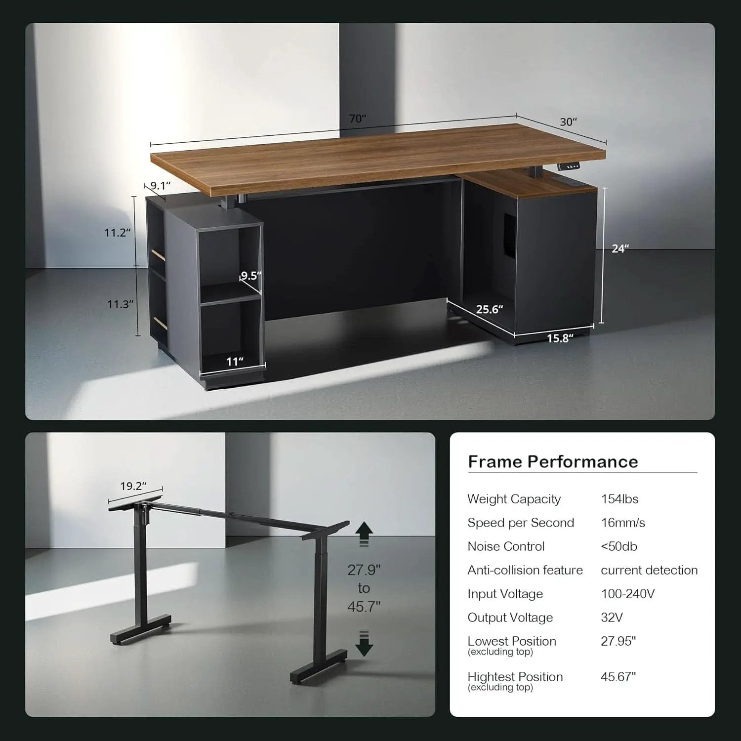 Walnut Seventy OneInch Height Adjustable Standing Desk Cabinets from PriceLows™