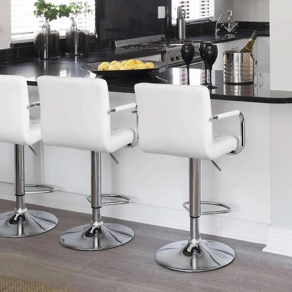 White PU Leather Adjustable Swivel Bar Stools Set of 2 from PriceLows™