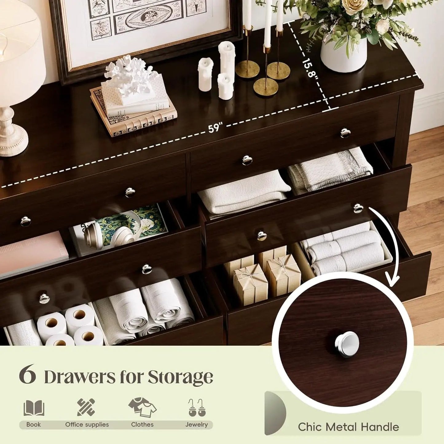 Dark Brown SolidWood Dresser Featuring Ample Storage from PriceLows™