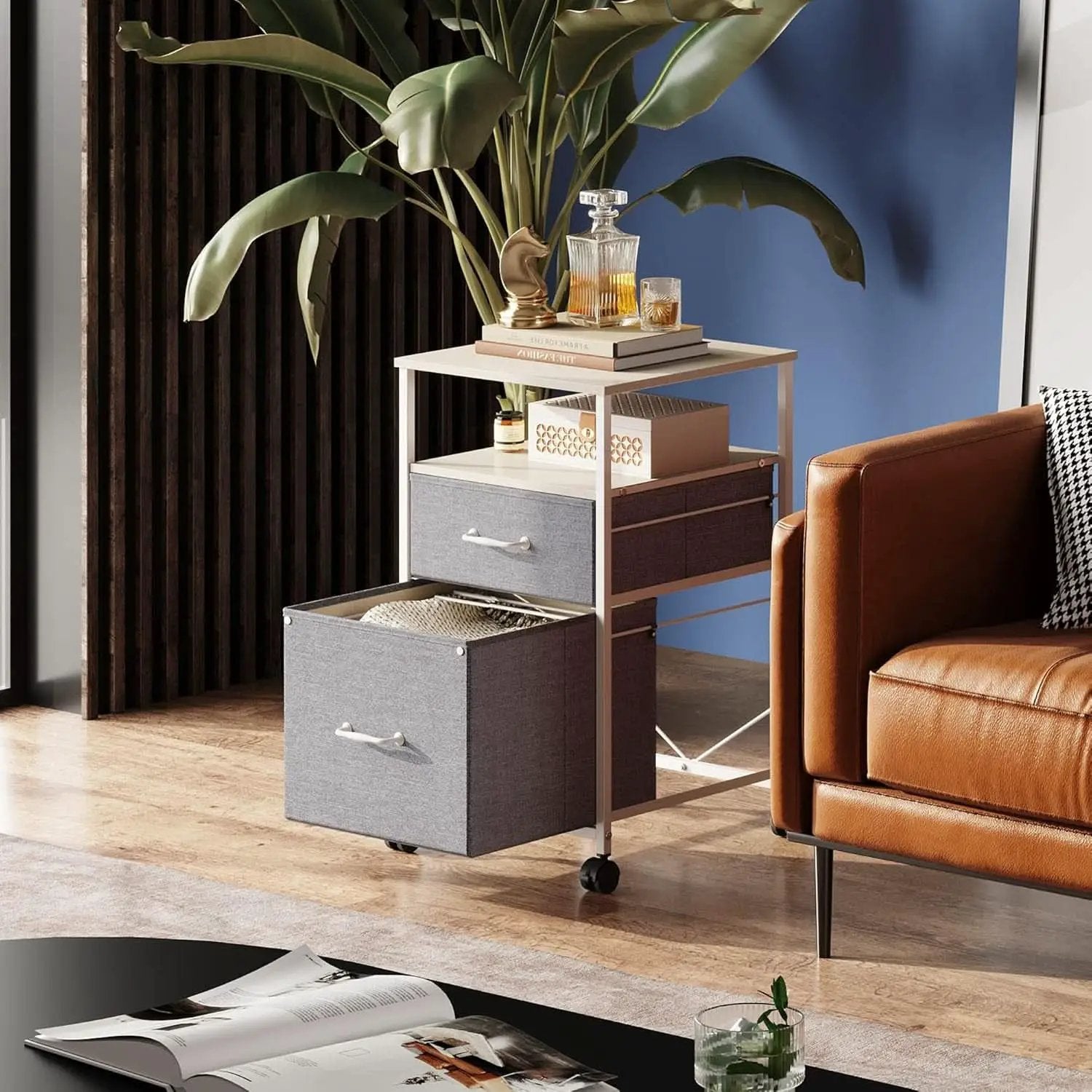 2 Drawer Mobile File Cabinet Rolling Printer Stand With Open Storage Shelf Light Grey from PriceLows™