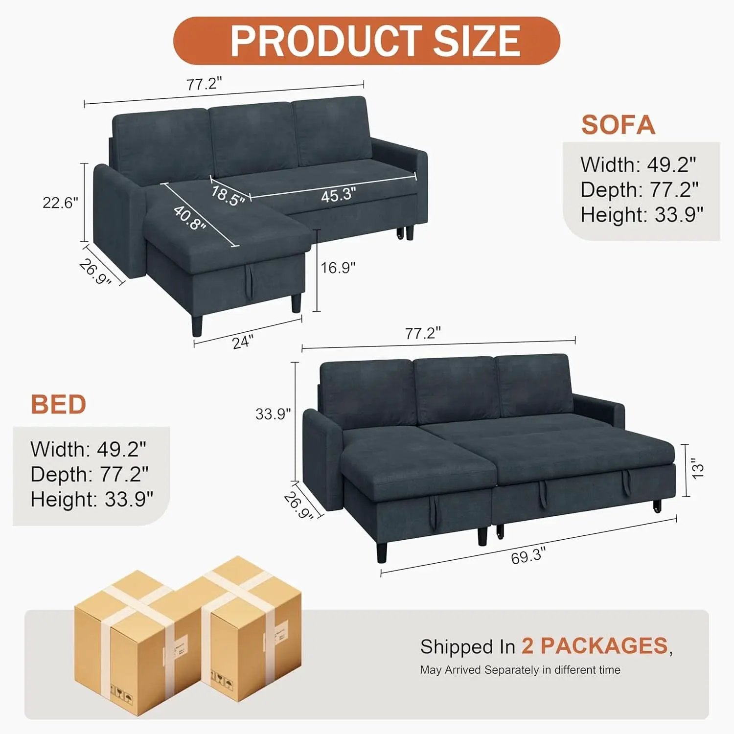 Dark Grey LShaped Convertible Sleeper Sofa Durable from PriceLows™