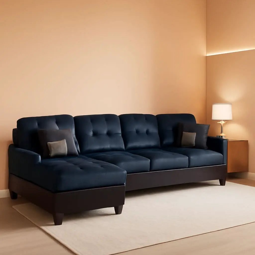Two Piece L Shape Sectional Sofa Set In Midnight Blue Microfiber With Chaise Left Hand Facing from PriceLows™