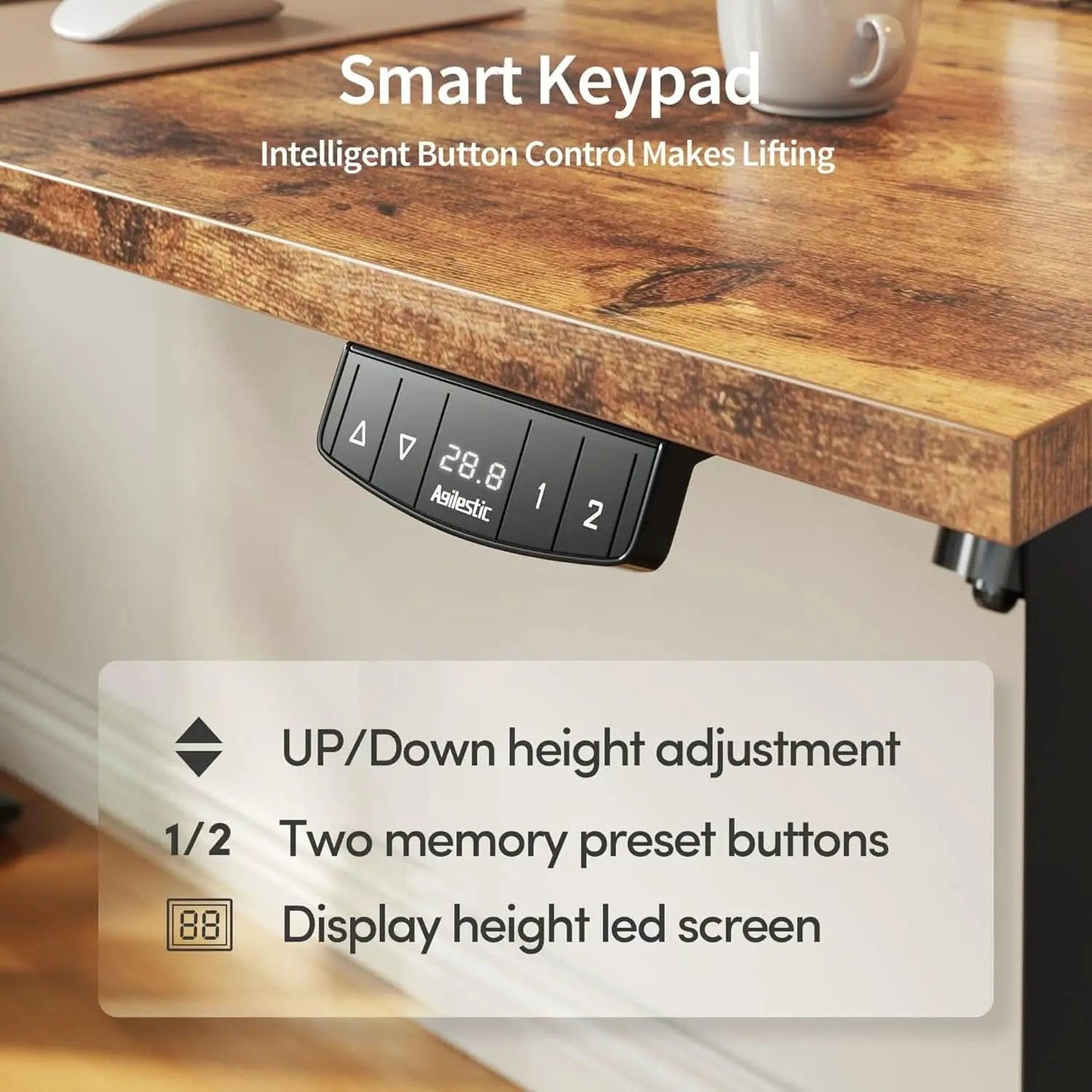 Electric Standing Desk 48x24 Height Adjustable With Memory Presets Rustic Brown from PriceLows™