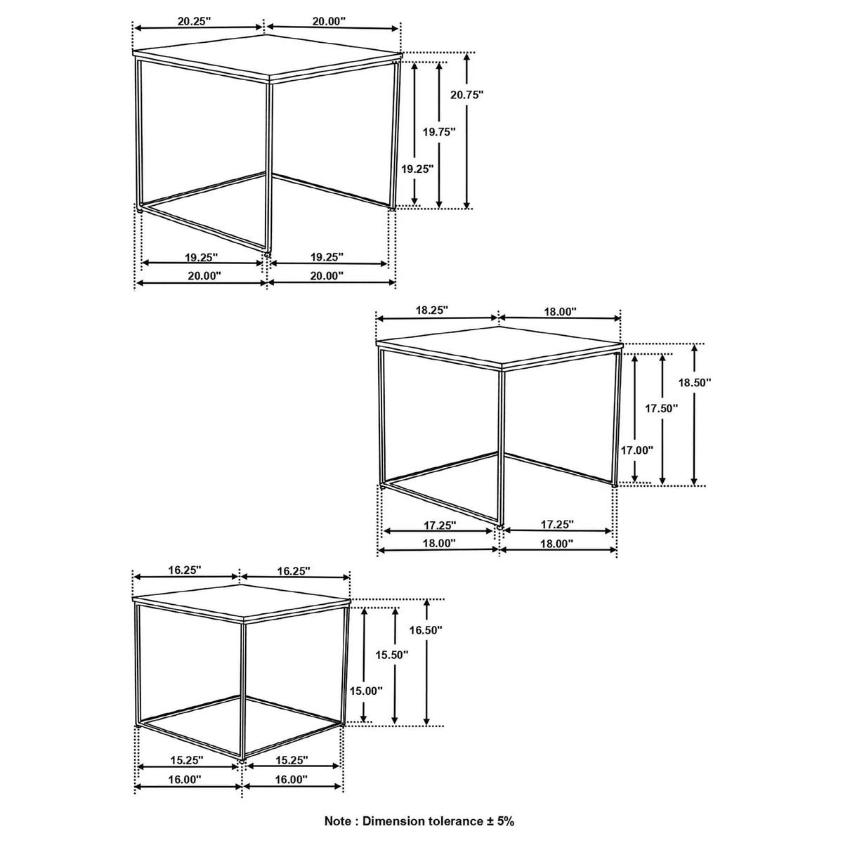 Belcourt 3-piece Square Nesting Tables Natural and | 3-Piece Set | Iron & Wood | Black