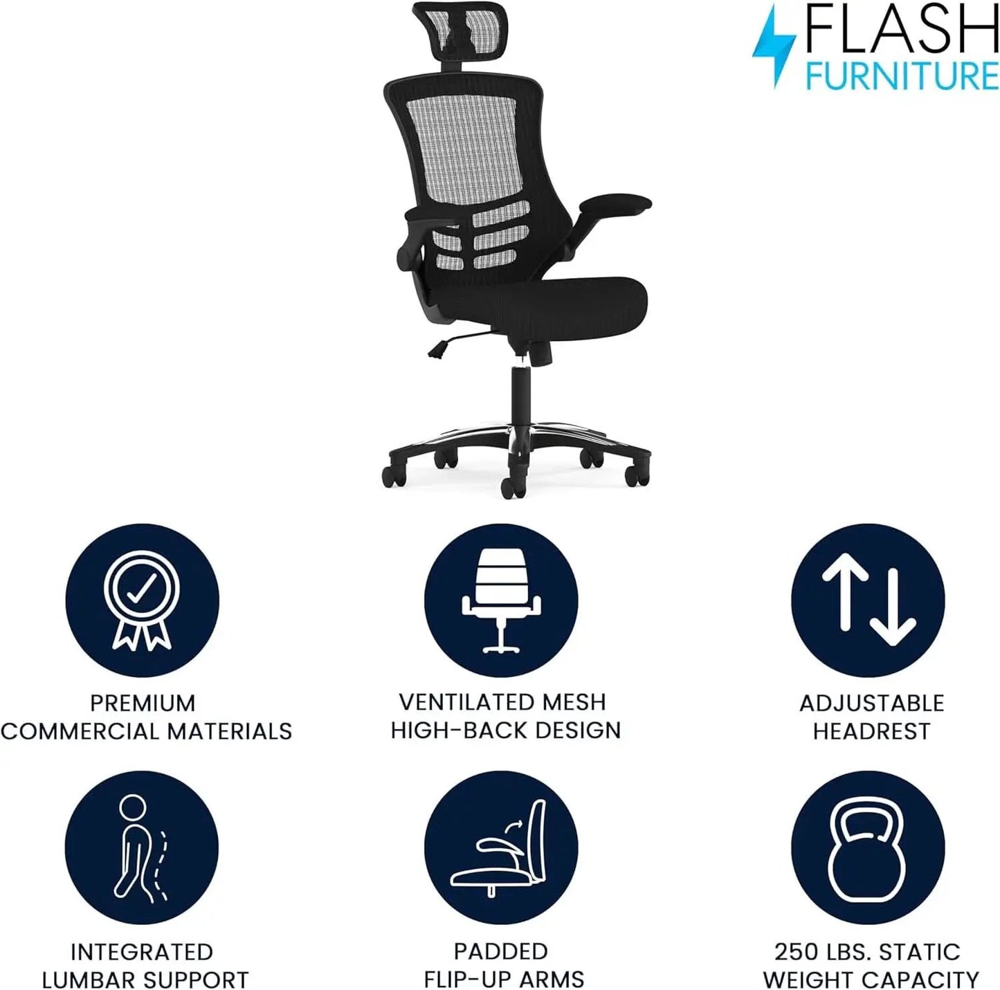 High Back Swivel Office Chair With Lumbar Support Black from PriceLows™