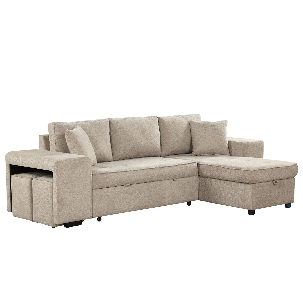 Modern L-Shape 3 Seat Reversible Sectional Couch, Pull Out Sleeper Sofa With Storage | 4 Pieces | Fabric | Living Room