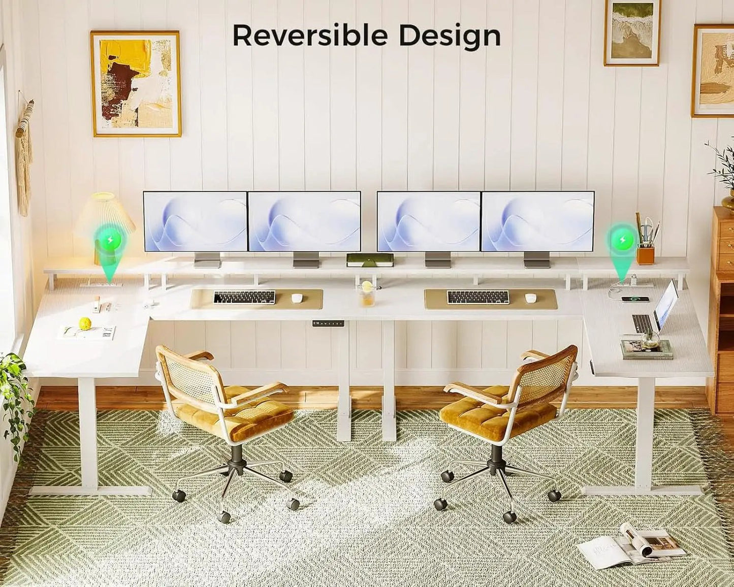 L Shaped Standing Desk 59 Inch Height Adjustable White from PriceLows™