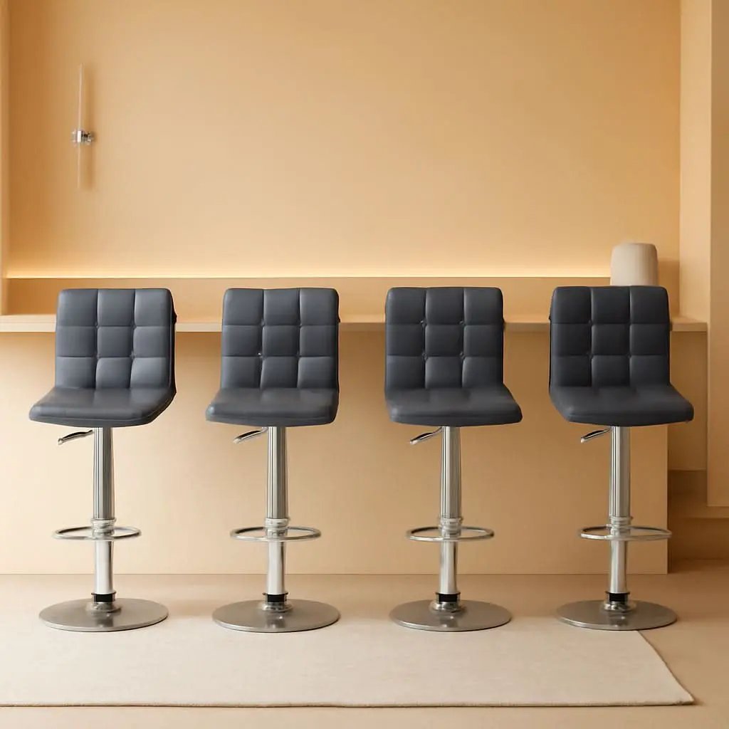 Set Of 4 Adjustable Swivel Barstools In Grey PU Leather from PriceLows™