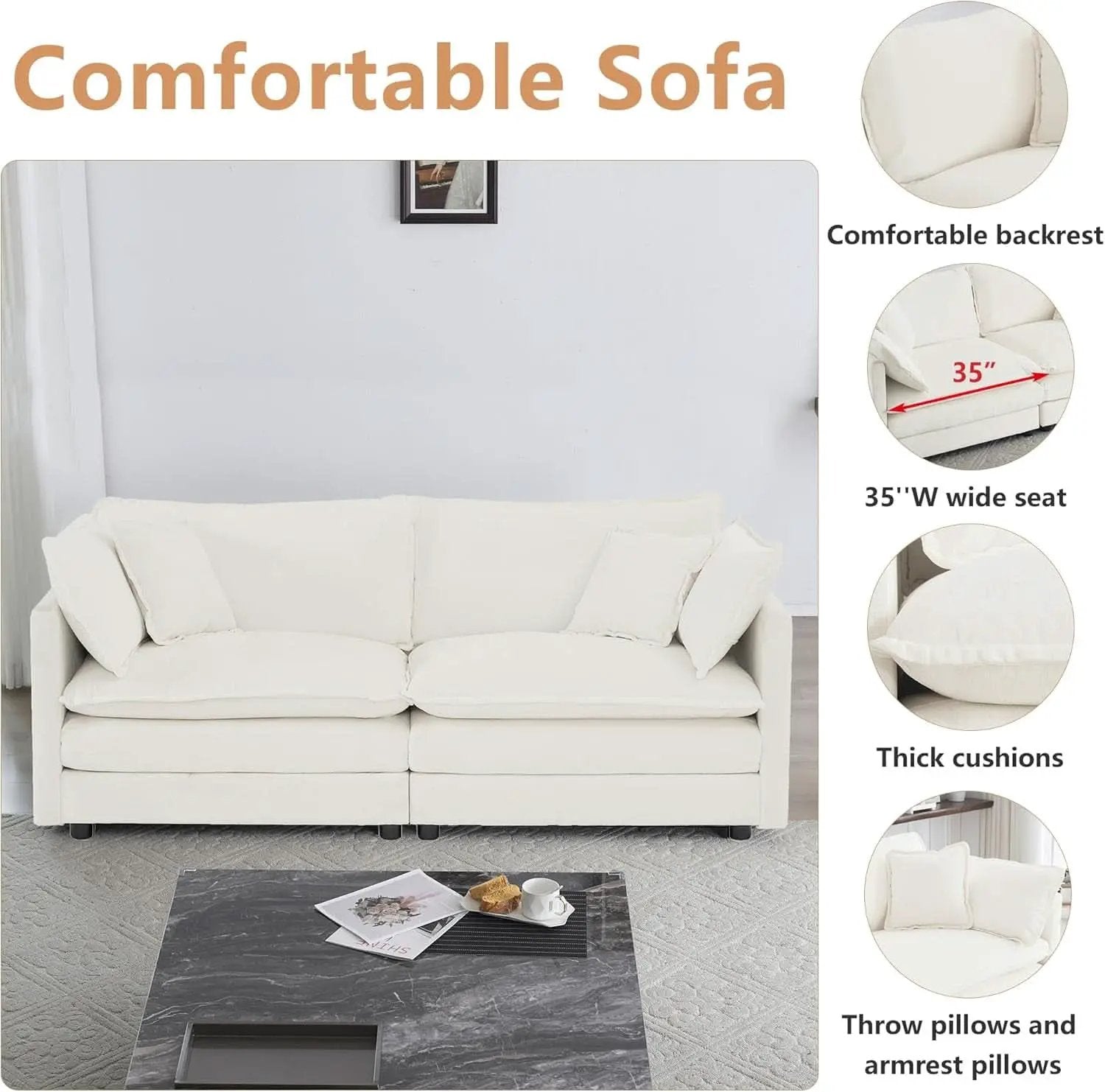 Beige 2 Piece Loveseat Armchair Set Chenille Upholstery from PriceLows™