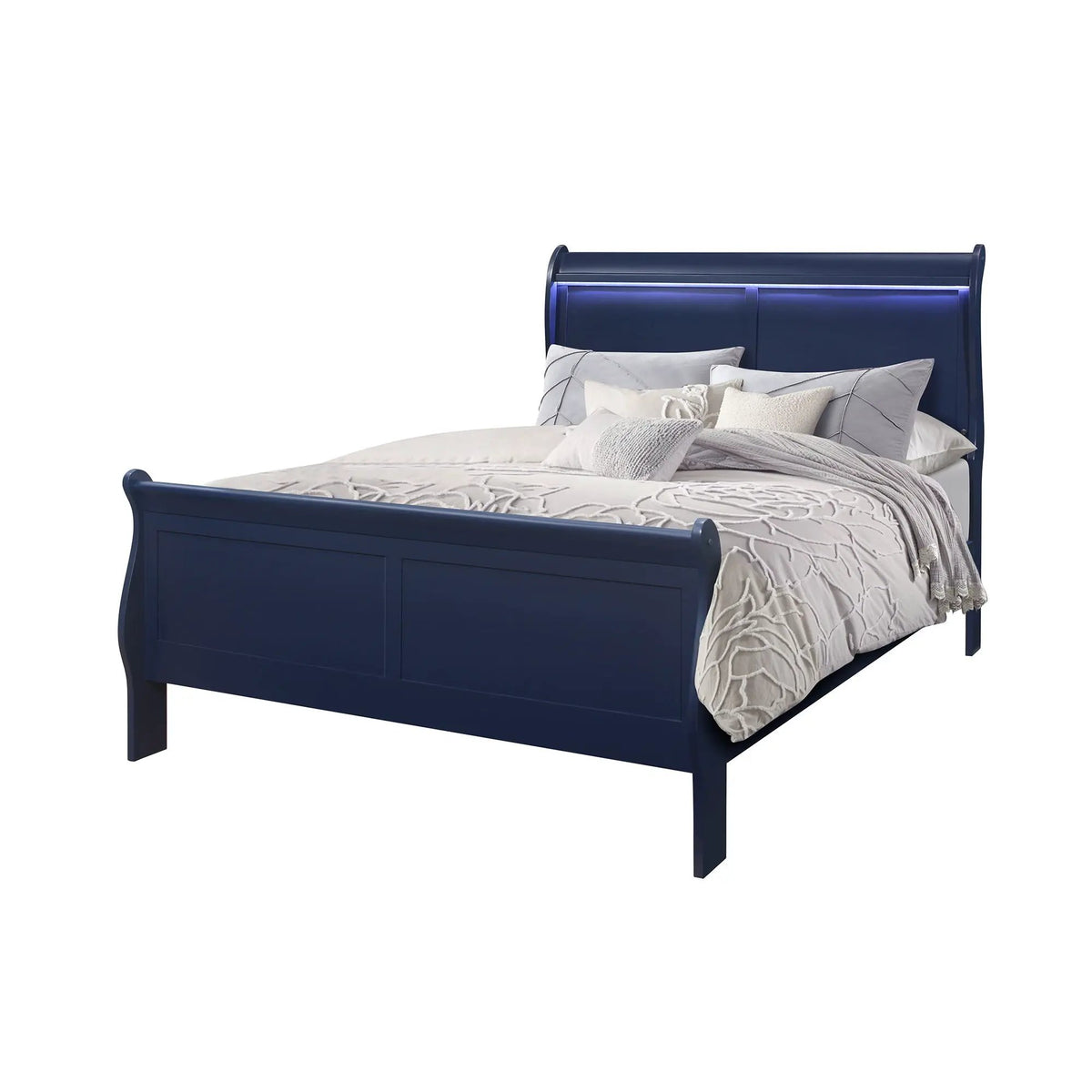 Charlston Sleigh Bed | Integrated LED Lighting | Modern Sleigh Design | 84.5 Inch Length