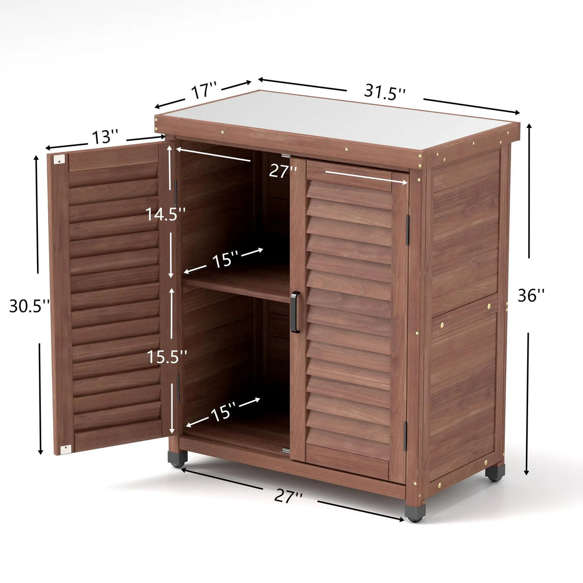 Outdoor Potting Bench | Storage Cabinet | Metal Table Top | Hemlock Wood Construction