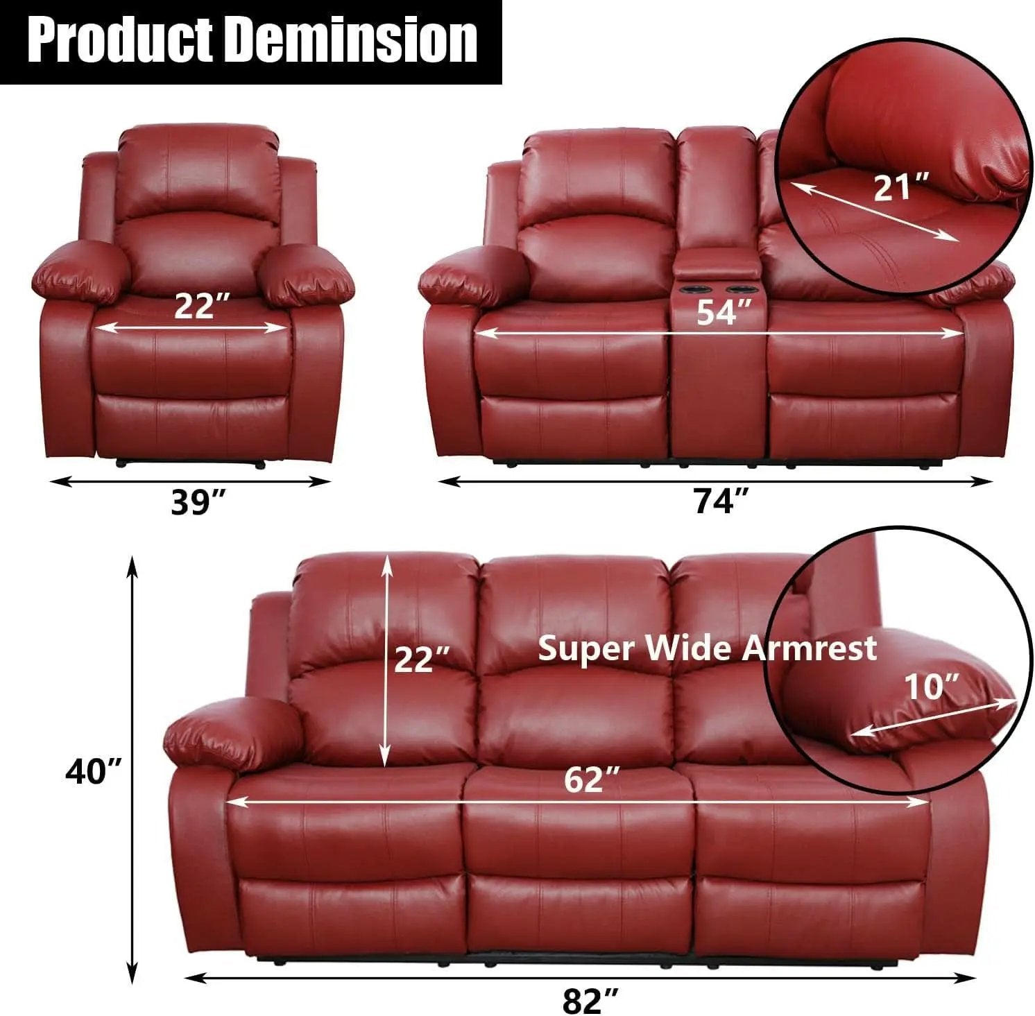 Red Faux Leather Reclining Loveseat With Storage Console from PriceLows™