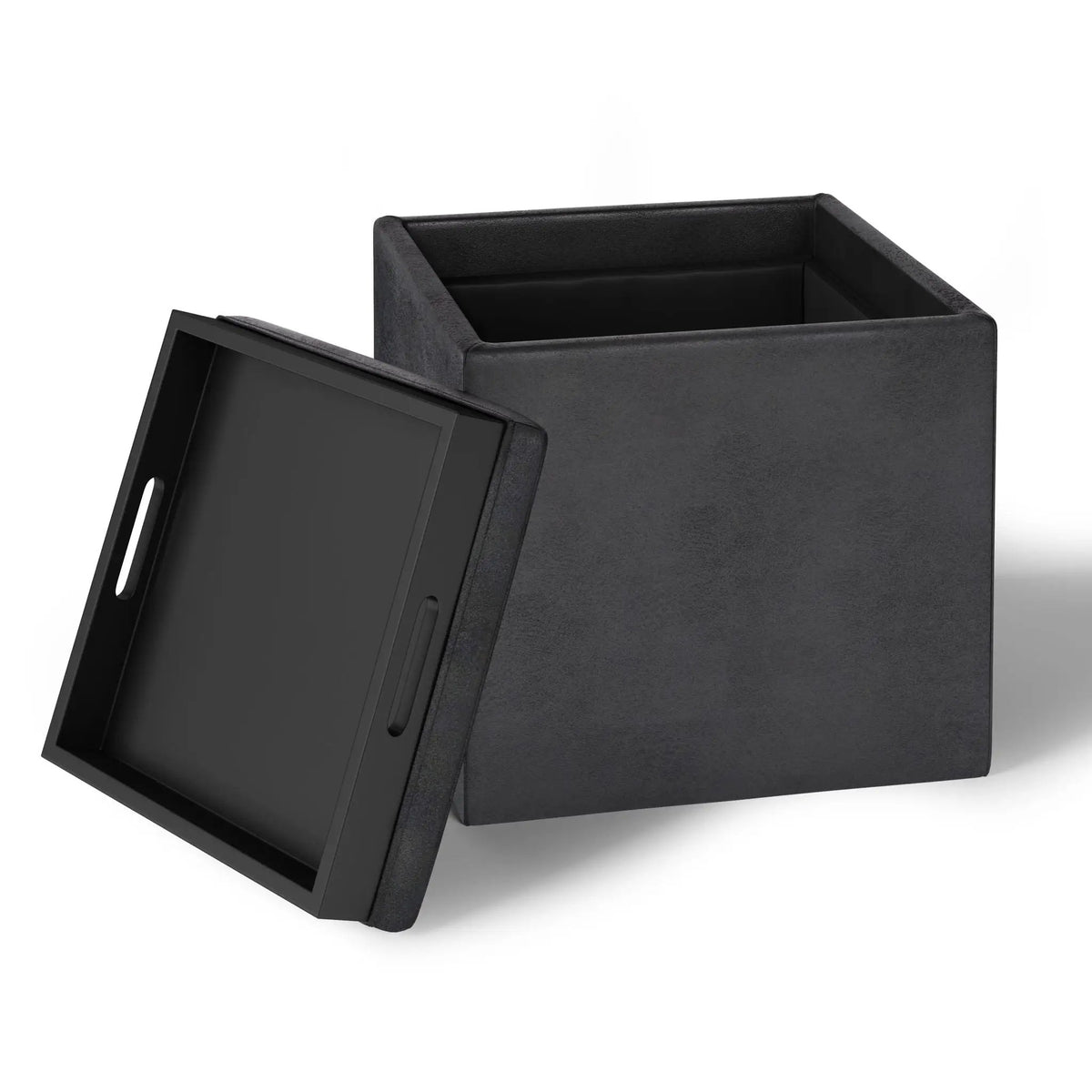 Rockwood Upholstered Cube Ottoman | Flip Over Serving Tray | Large Interior Storage | 16.9 Inch Cube