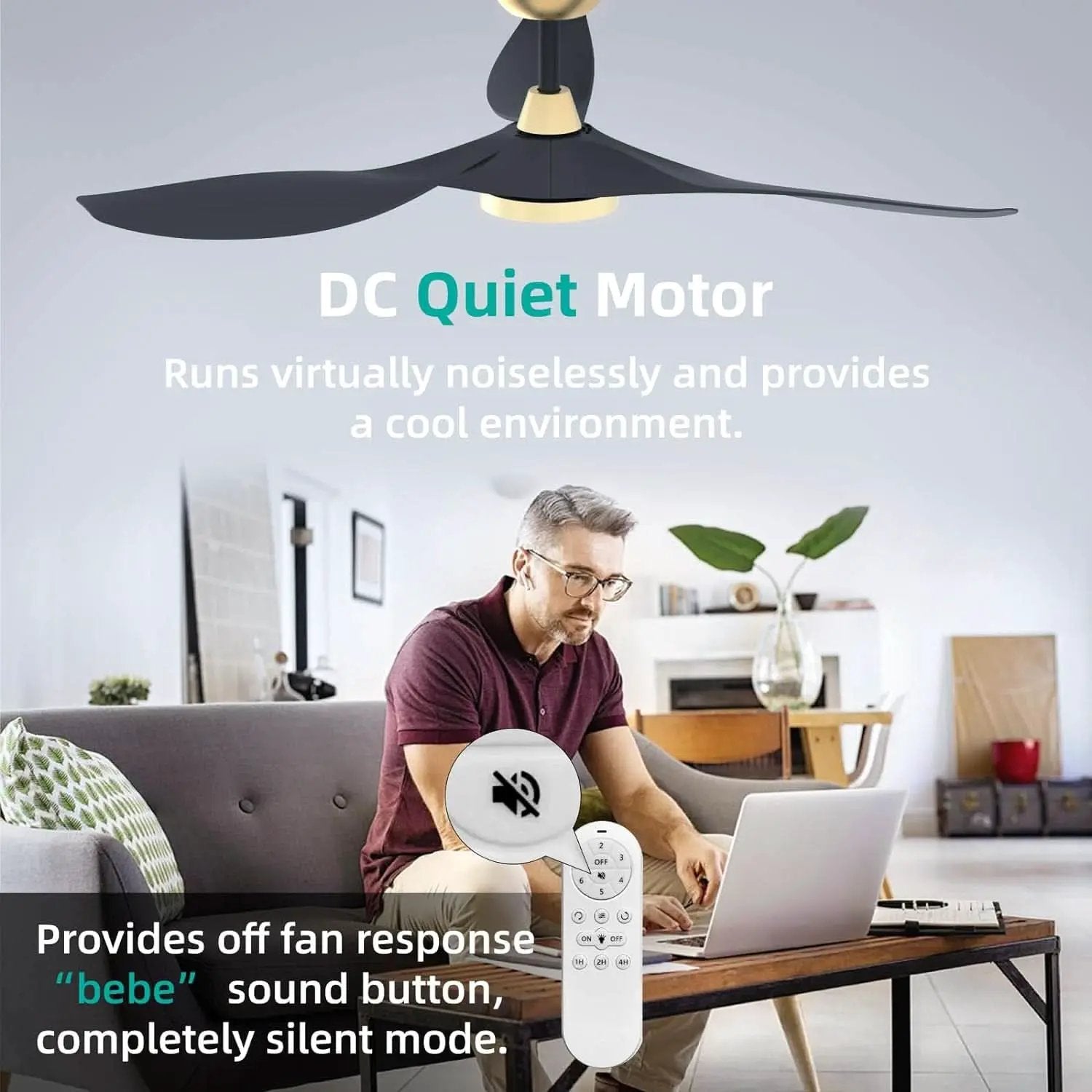 52 Inch Black Gold Indoor Ceiling Fan With LED Light from PriceLows™