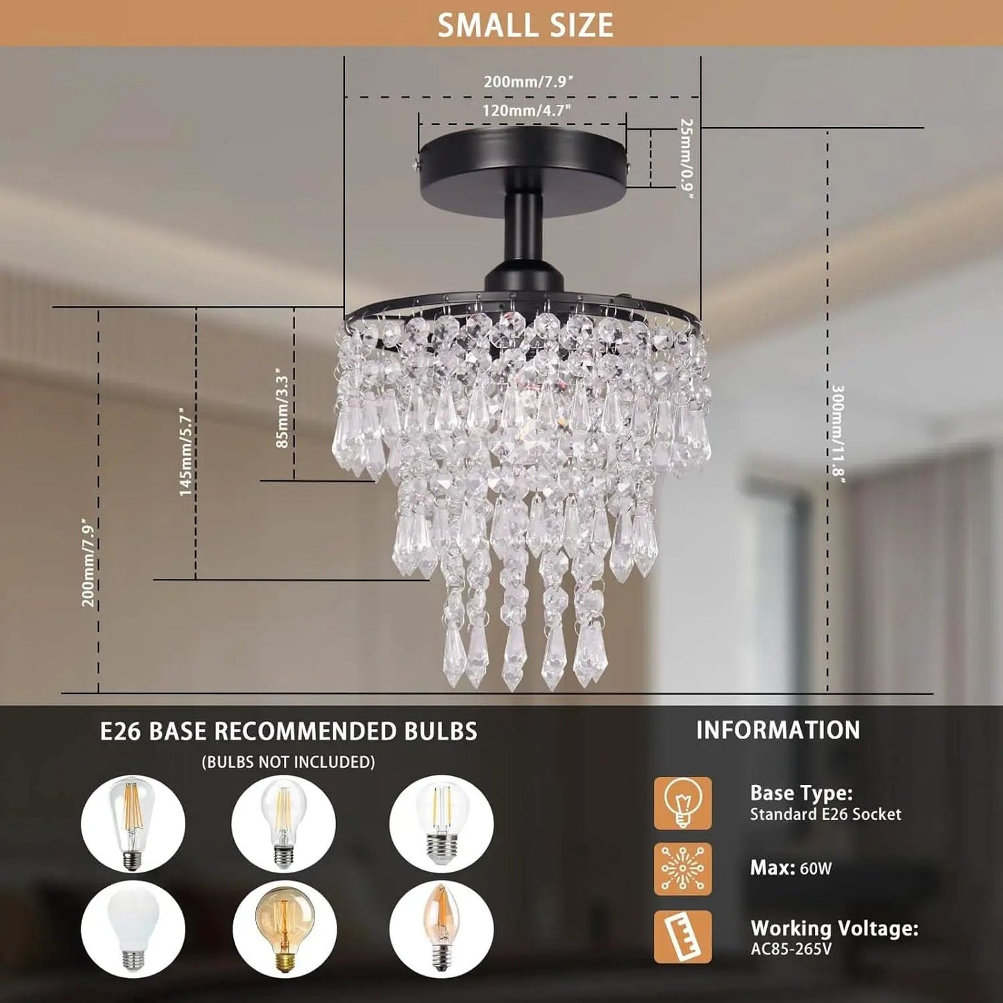 Small Black Crystal Chandelier Flush Mount With Raindrops from PriceLows™