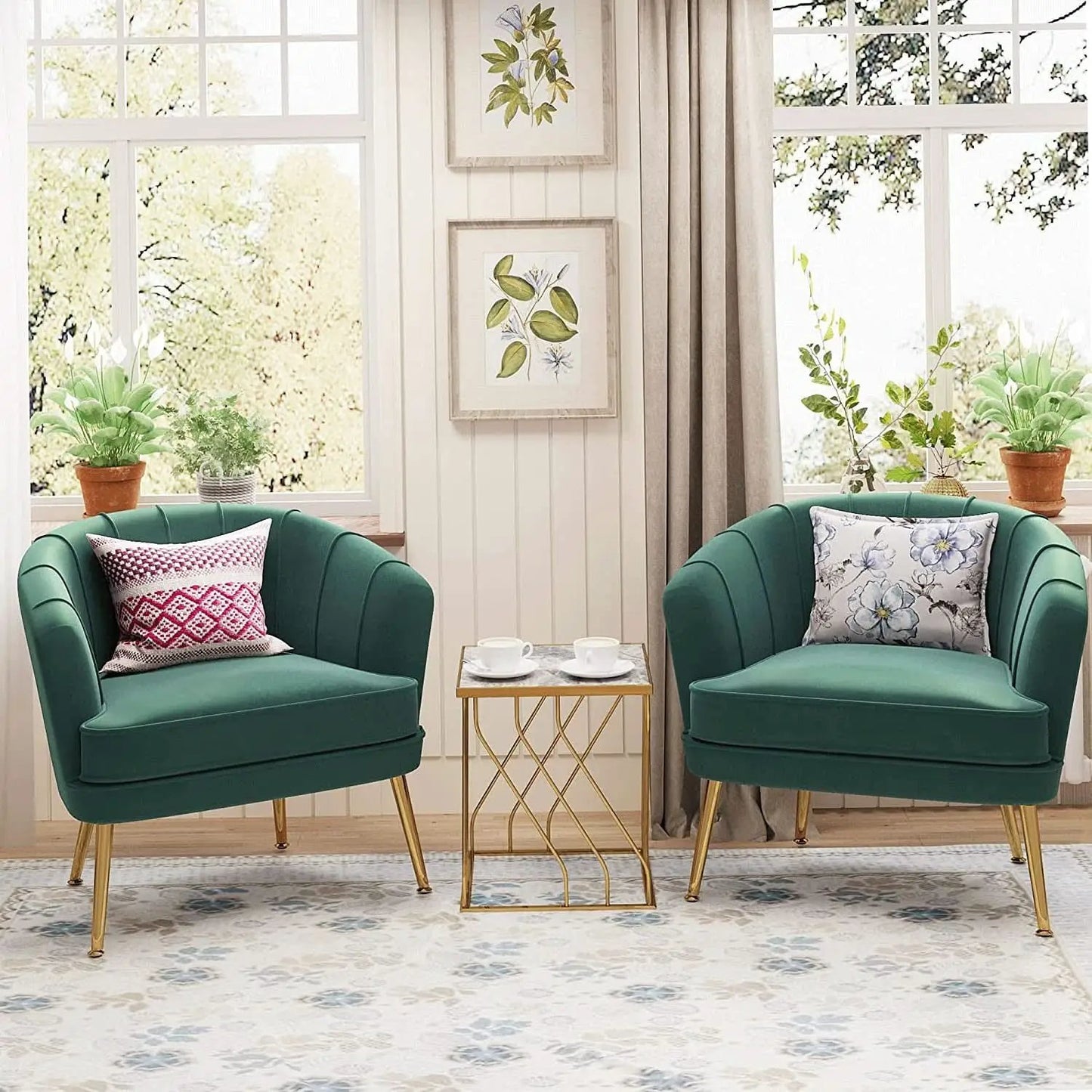 Green Velvet Accent Chair With Gold Legs For Living Room from PriceLows™