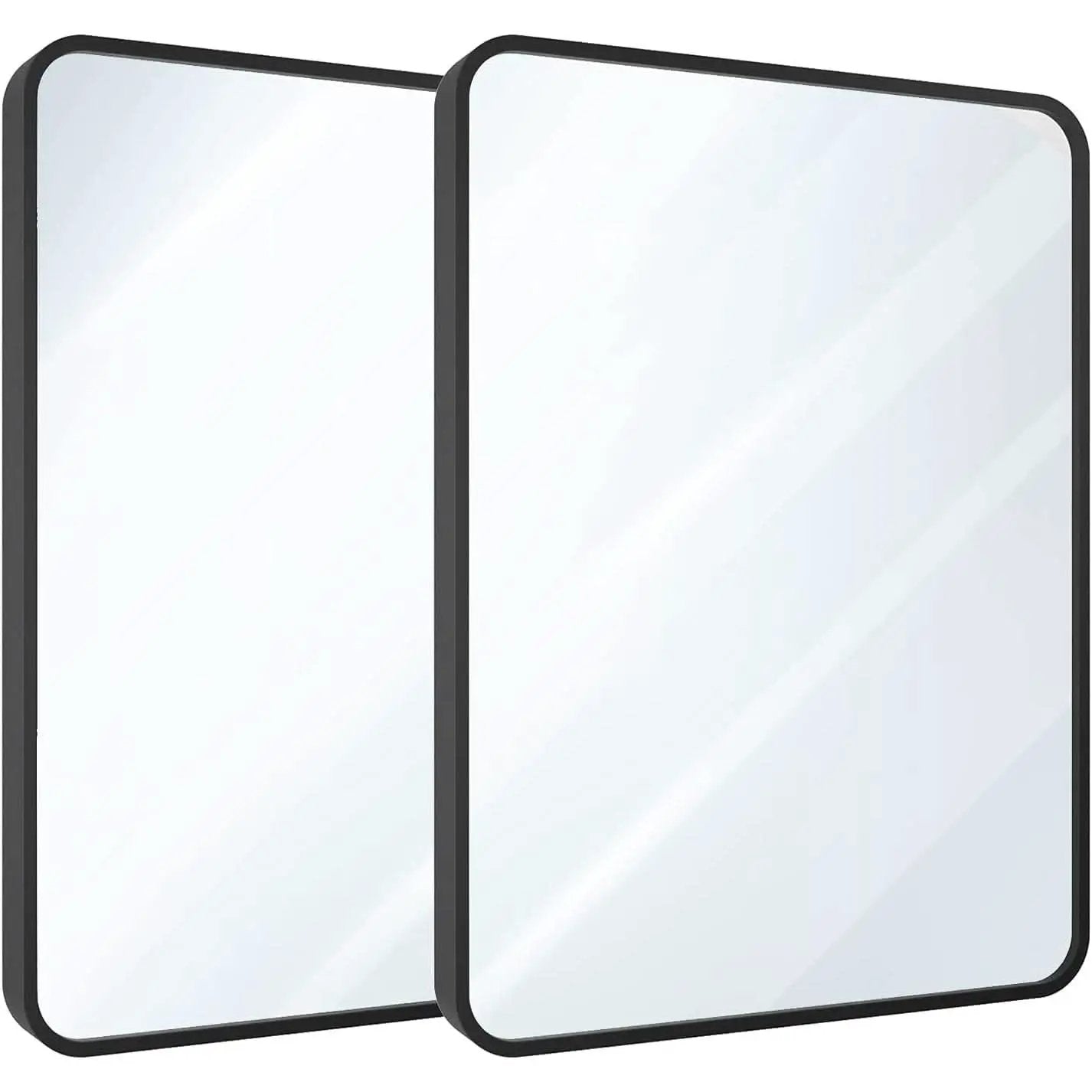 Set of Two Black Bathroom Mirrors 24 x 36 Inch Metal Frame Rectangle Vanity from PriceLows™