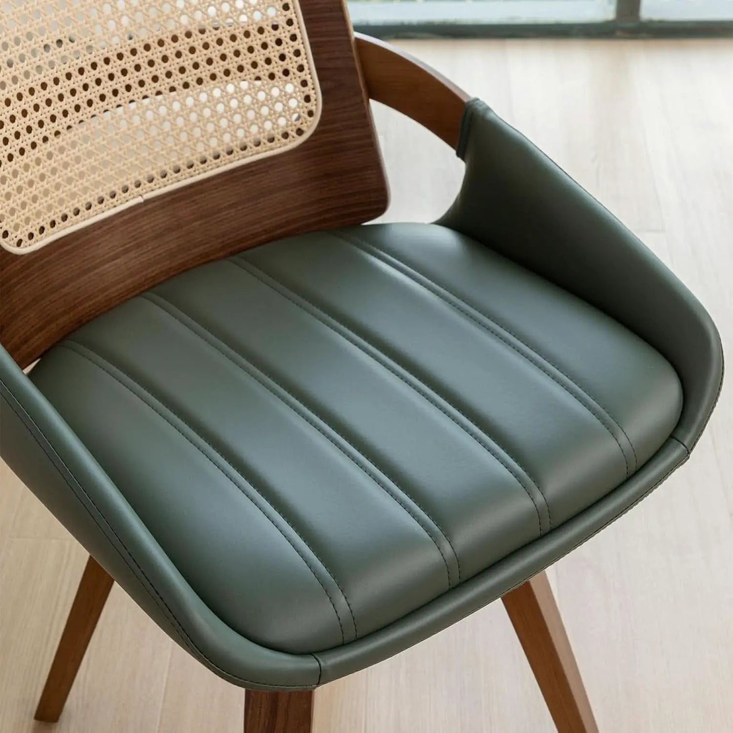 Set Midcentury Green Rattan Bentwood Dining Chairs from PriceLows™