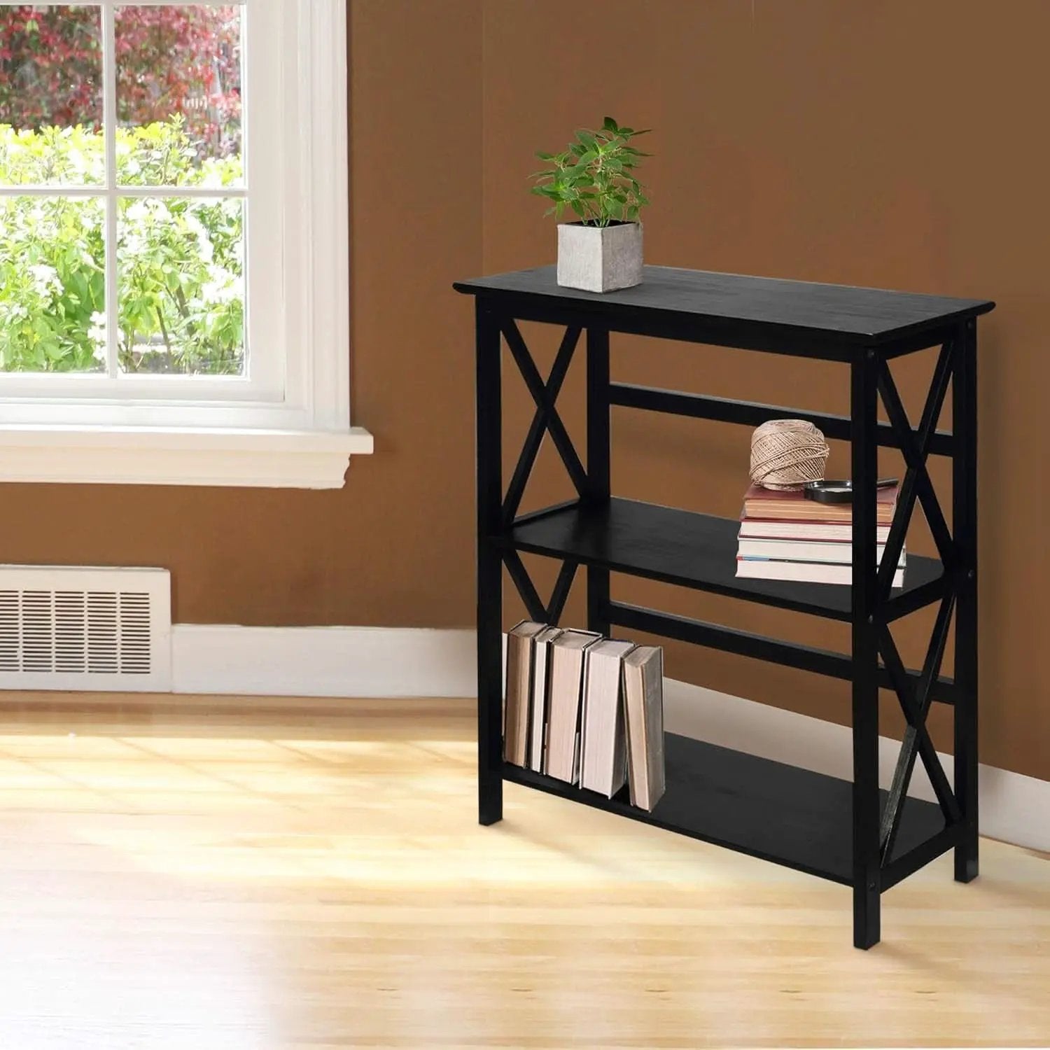 Three Shelf Solid Wood Bookcase For Living Room Storage from PriceLows™
