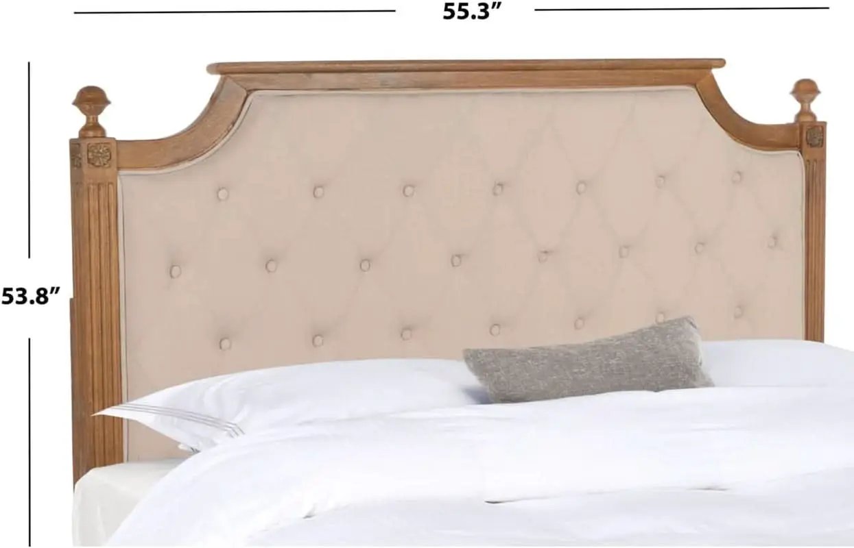 Tufted Linen Headboard in Beige and Rustic Oak from PriceLows™