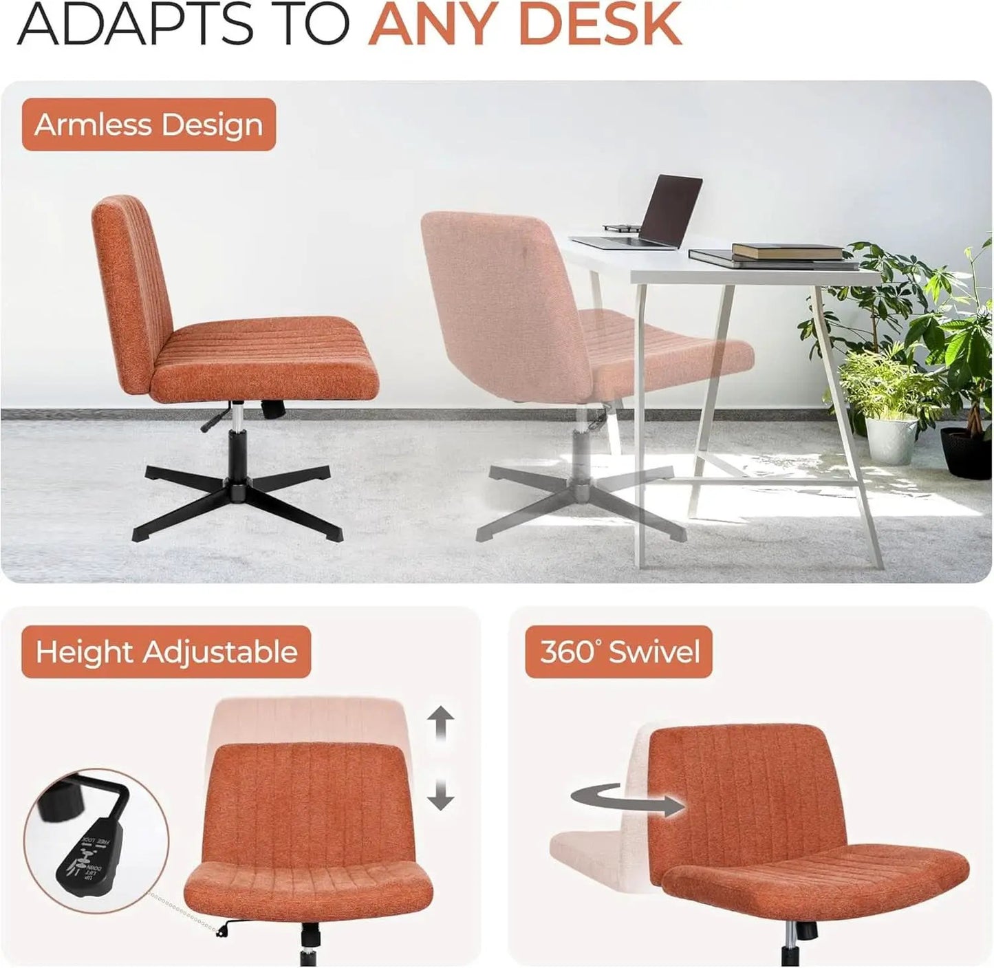 Cross Legged Office Desk Chair Brown Fabric Adjustable from PriceLows™