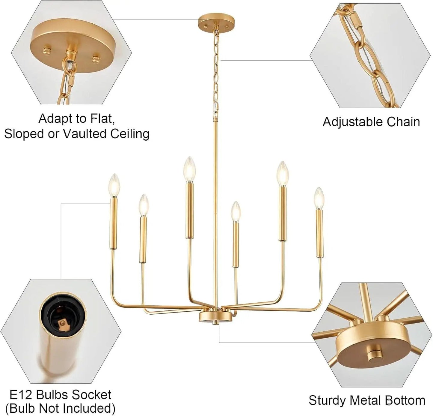 Gold 6 Light Candle Chandelier For Dining Room Modern from PriceLows™